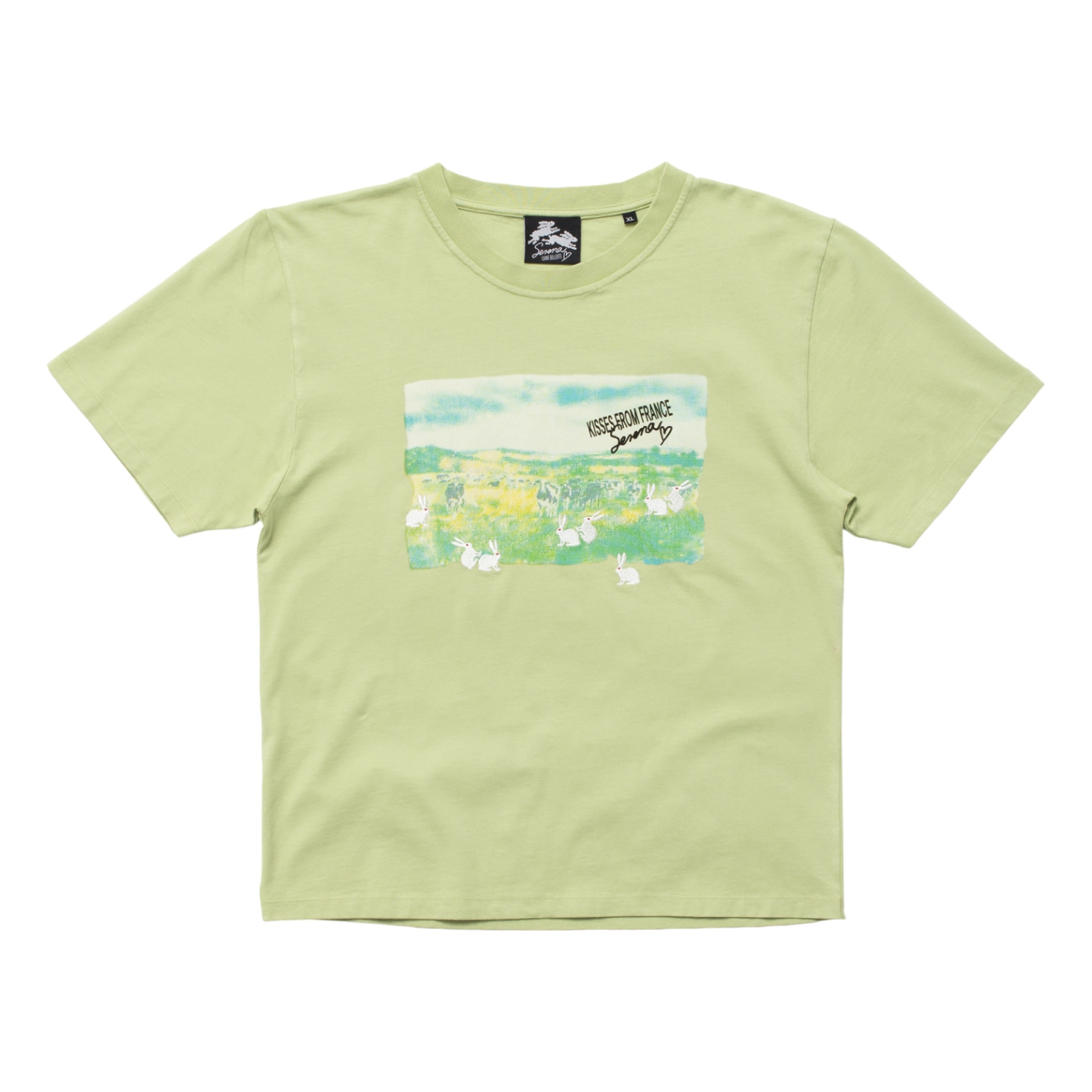 Carne Bollente Pasture Princess T-Shirt Green front view in a white background