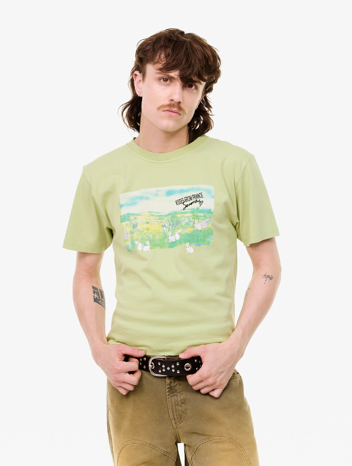 Carne Bollente Pasture Princess T-Shirt Green front view on model