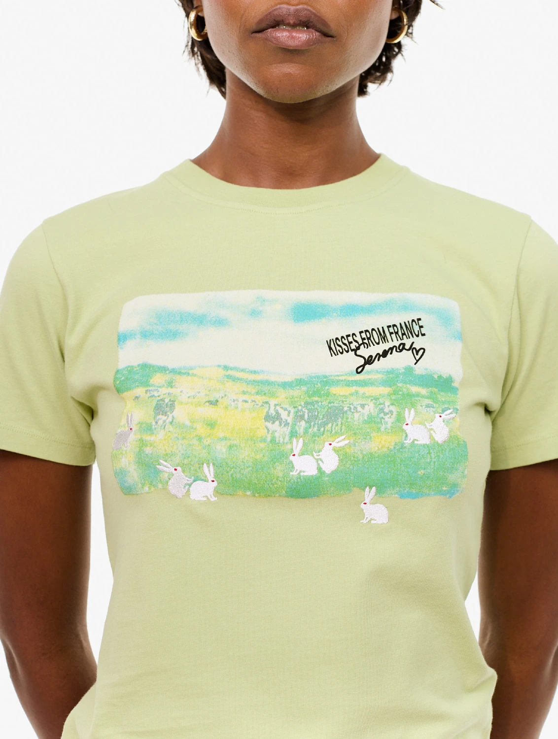 Carne Bollente Pasture Princess T-Shirt Green front view on model