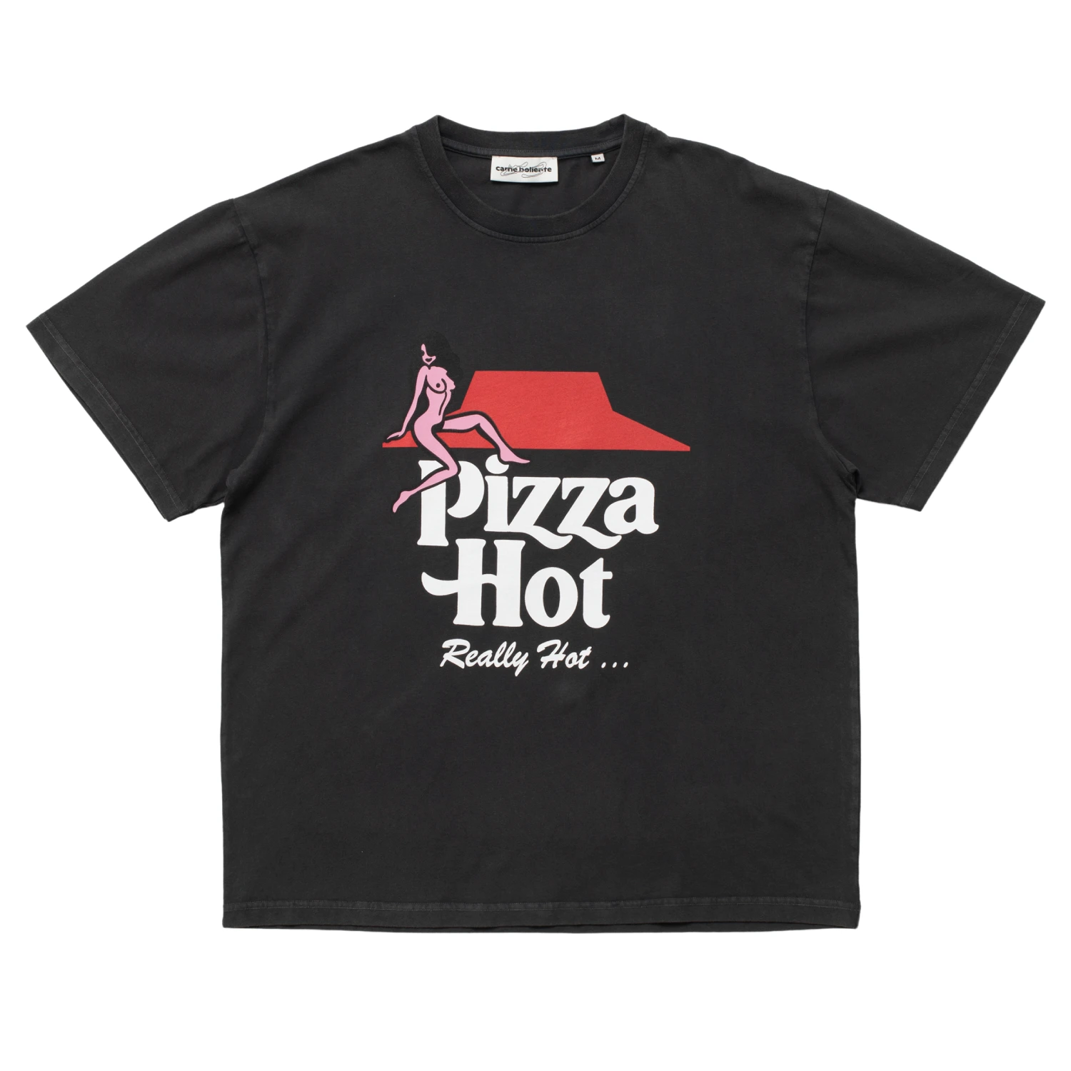 Carne Bollente Pizza Hot T-Shirt front view in a white background