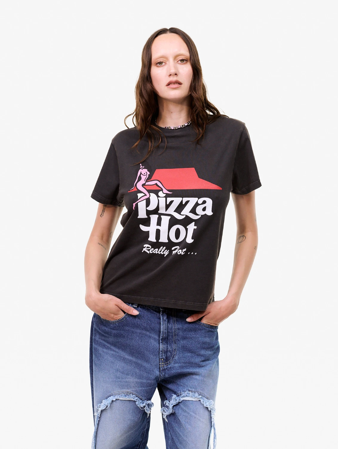 Carne Bollente Pizza Hot T-Shirt front view on model