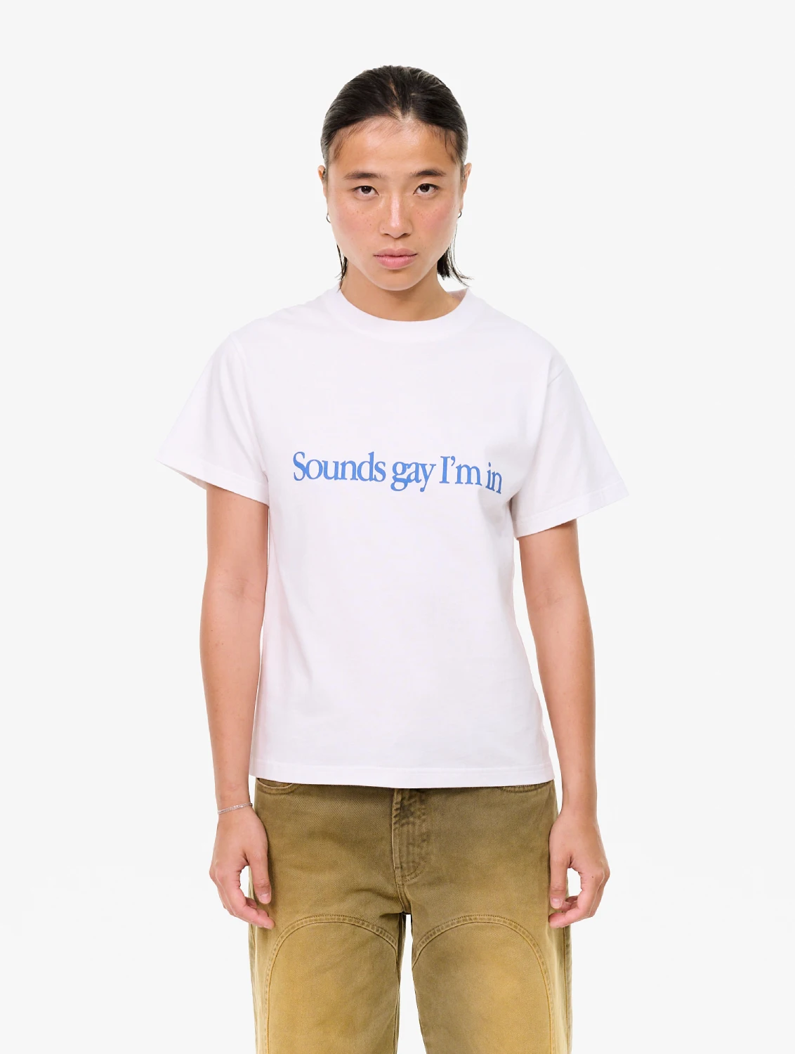 Carne Bollente Simply Sounds Gay T-Shirt White front view on model