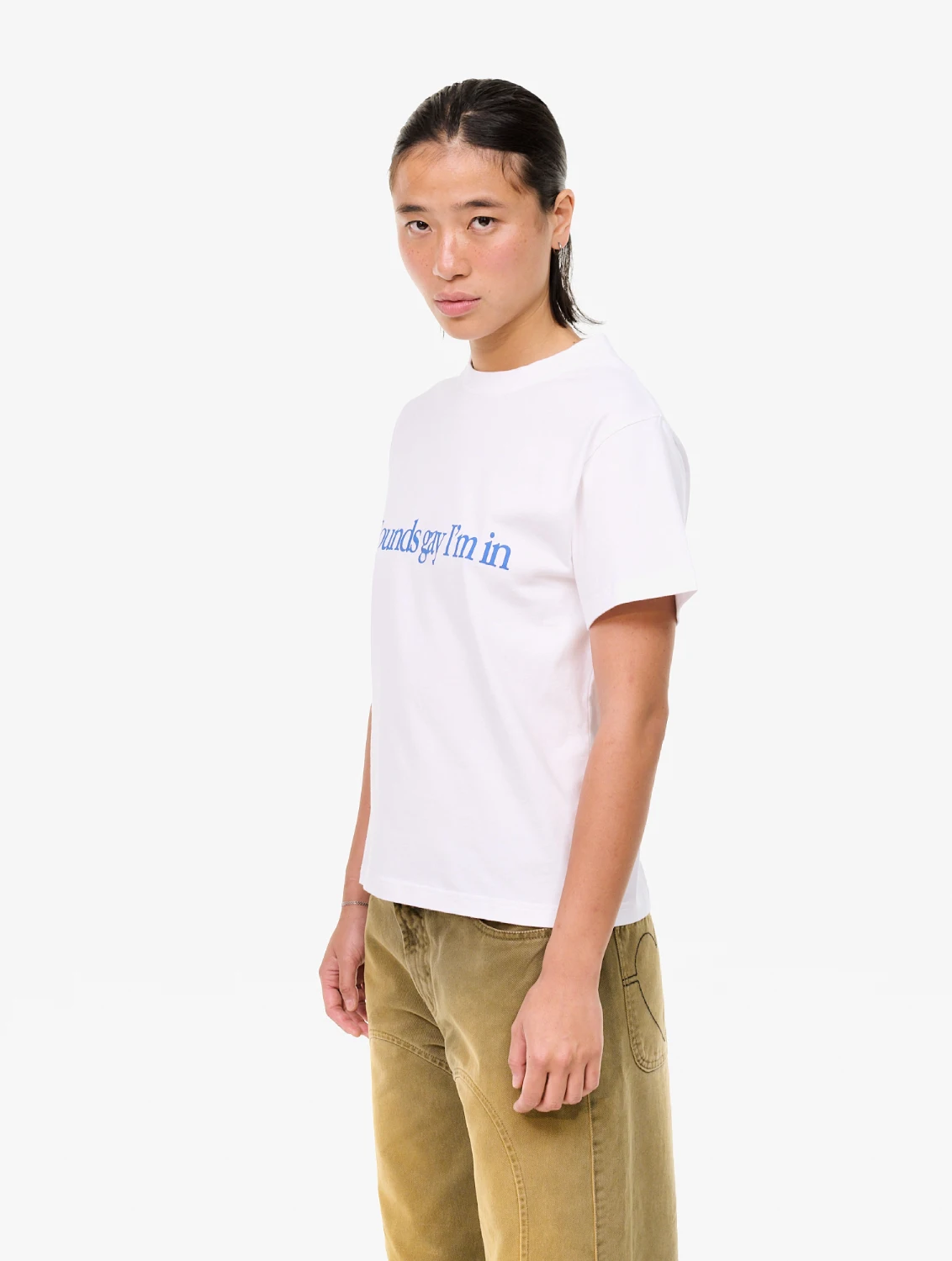 Carne Bollente Simply Sounds Gay T-Shirt White front view on model