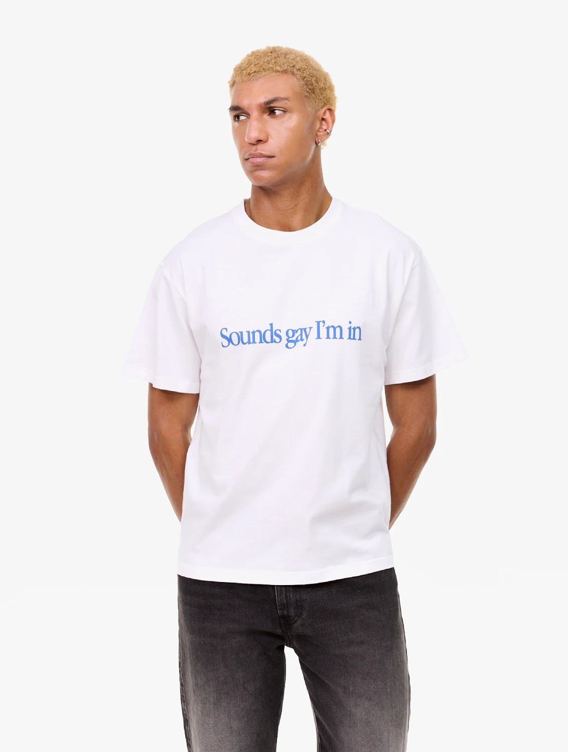 Carne Bollente Simply Sounds Gay T-Shirt White front view on model