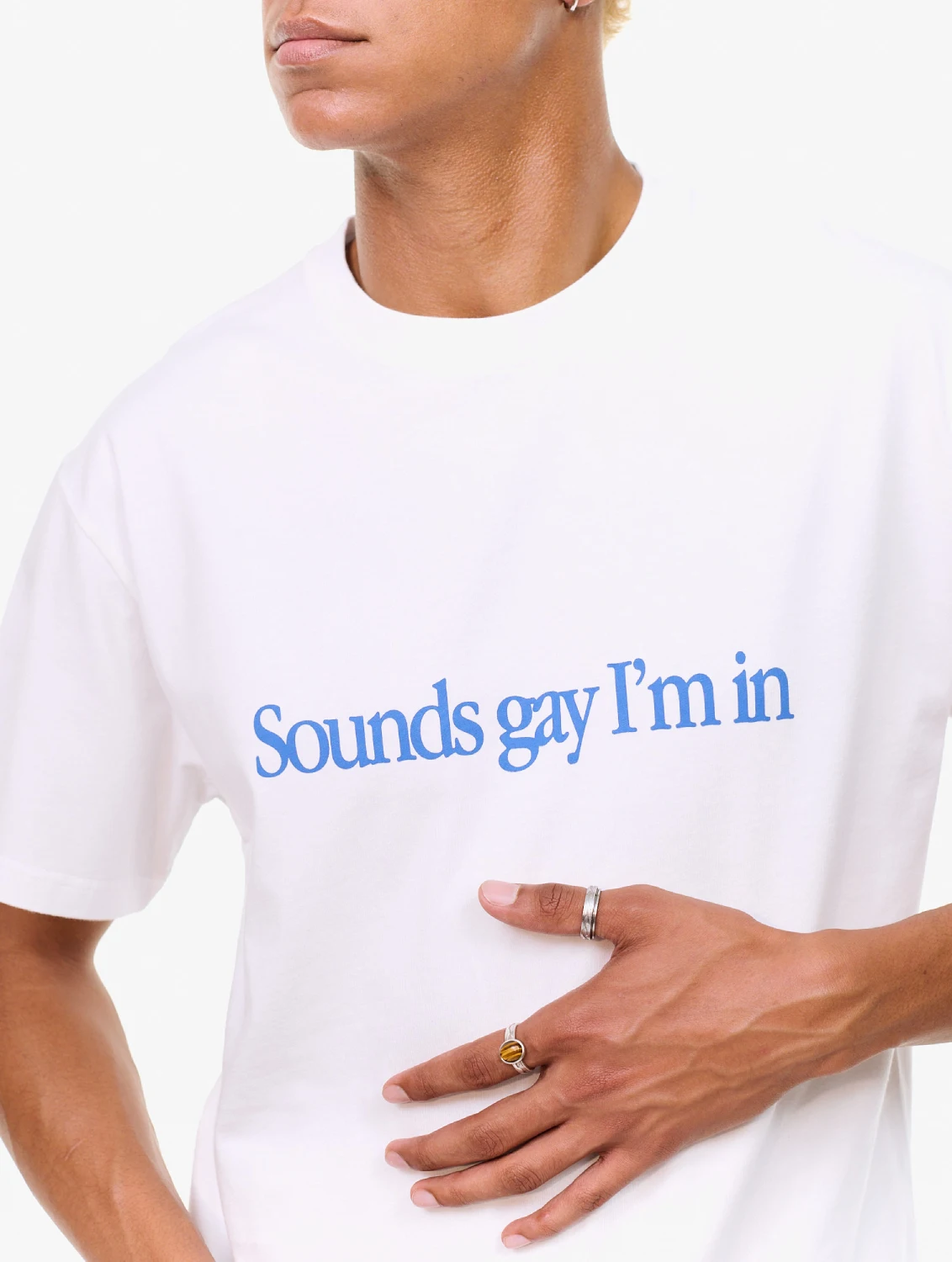 Carne Bollente Simply Sounds Gay T-Shirt White front view on model