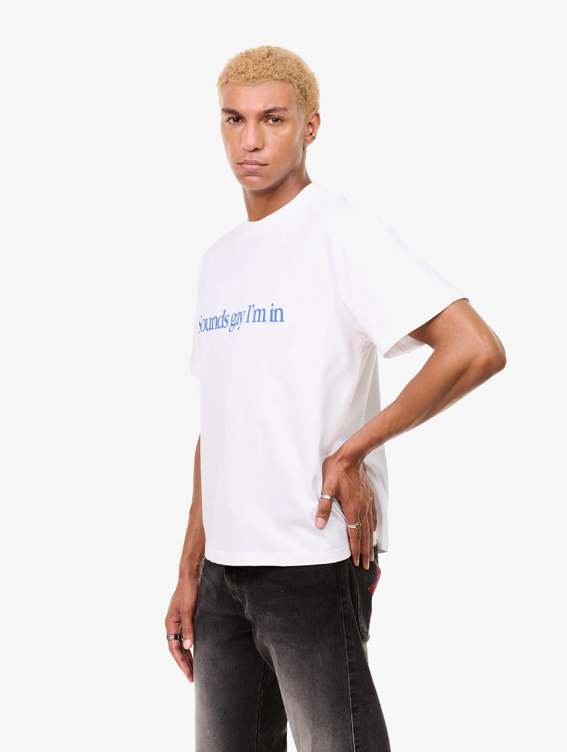 Carne Bollente Simply Sounds Gay T-Shirt White front view on model