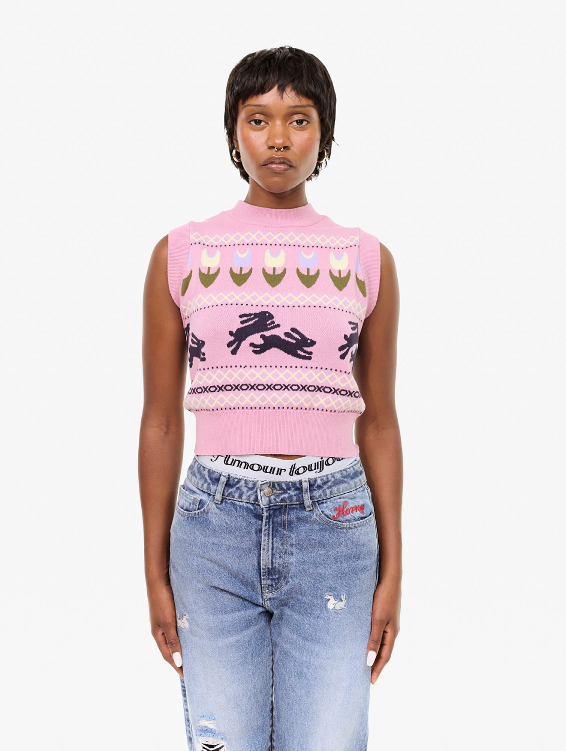 Carne Bollente Somebunny to Love Vest front view on model