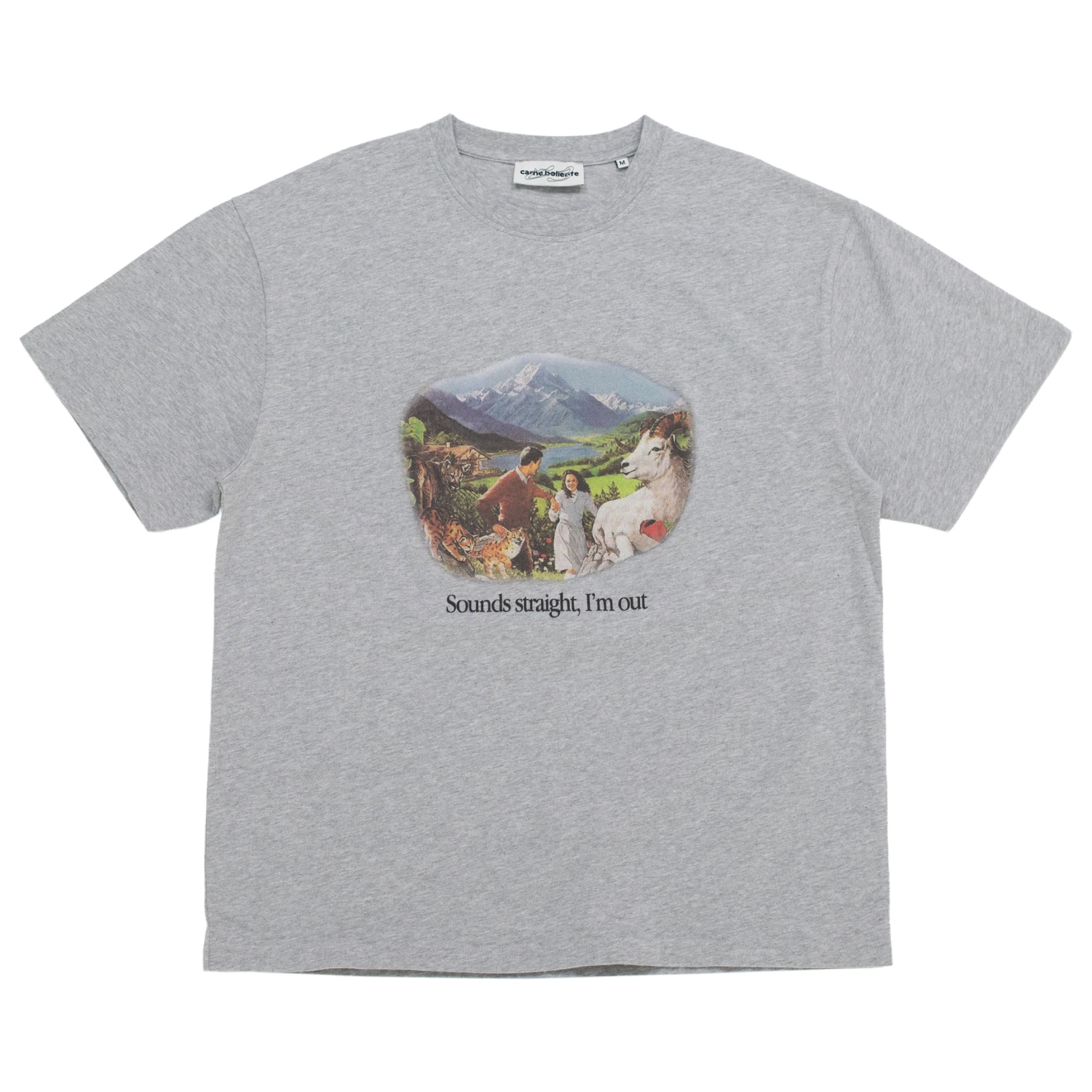 Carne Bollente Sounds Straight, I'm Out T-Shirt front view in a white background