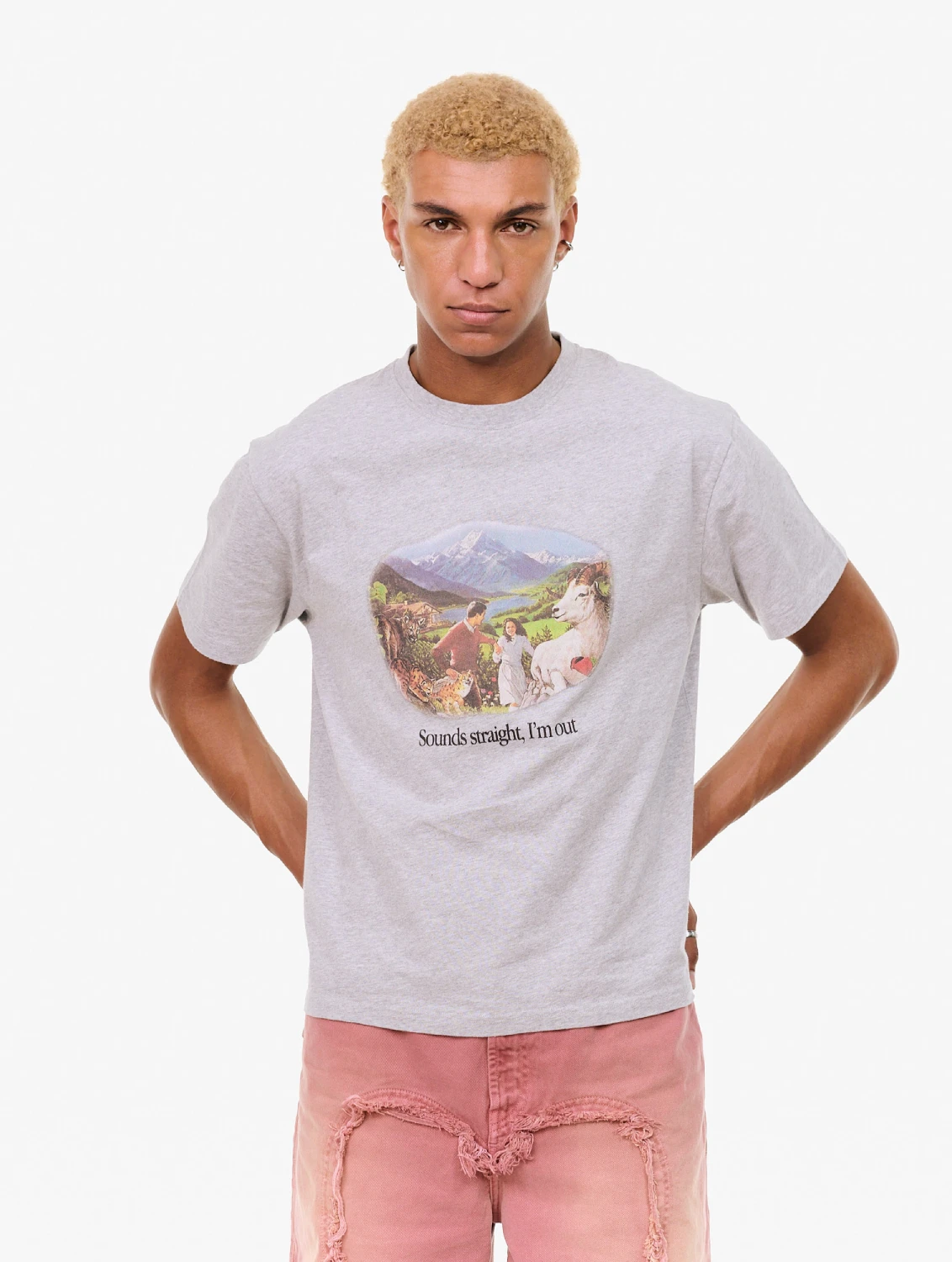 Carne Bollente Sounds Straight, I'm Out T-Shirt front view on model