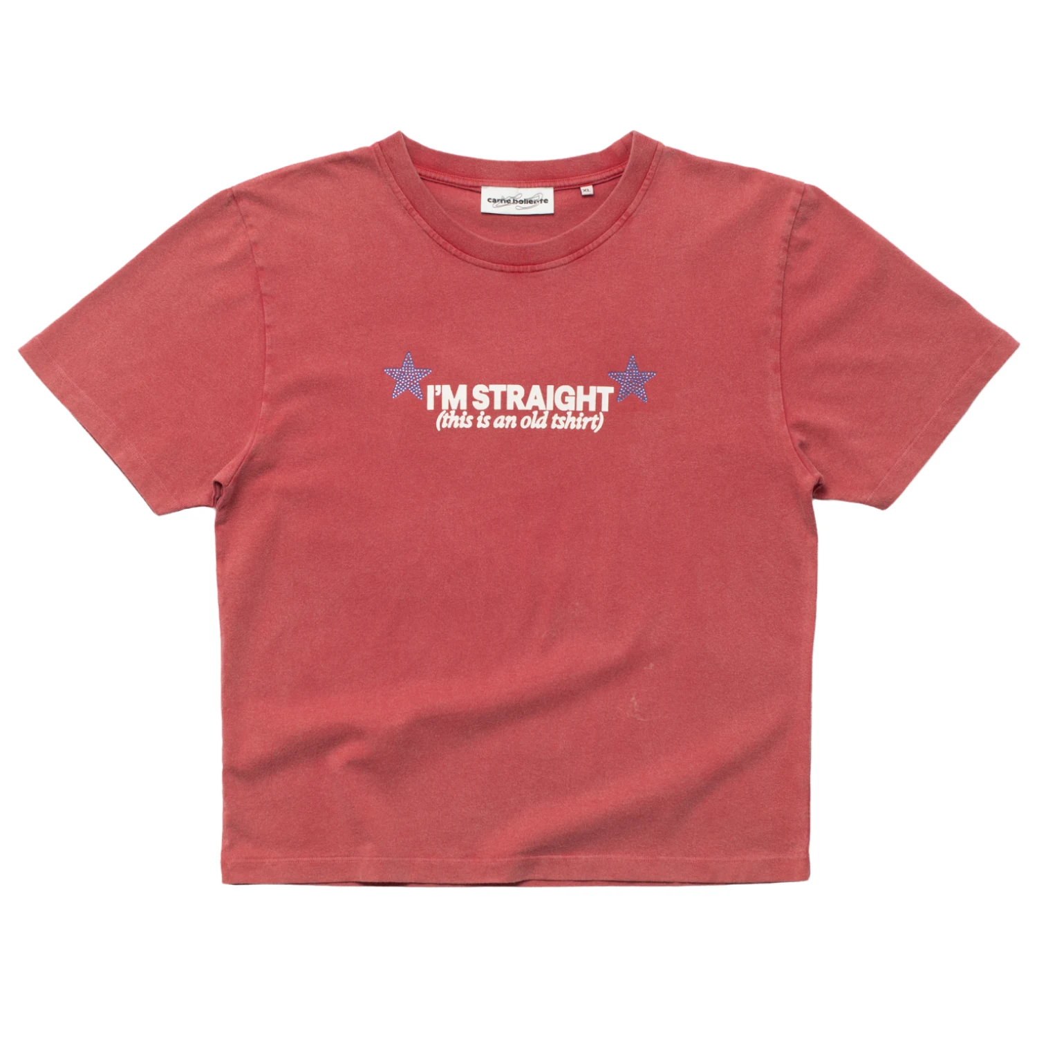 Carne Bollente Straight Up Gay T-Shirt front view in a white background