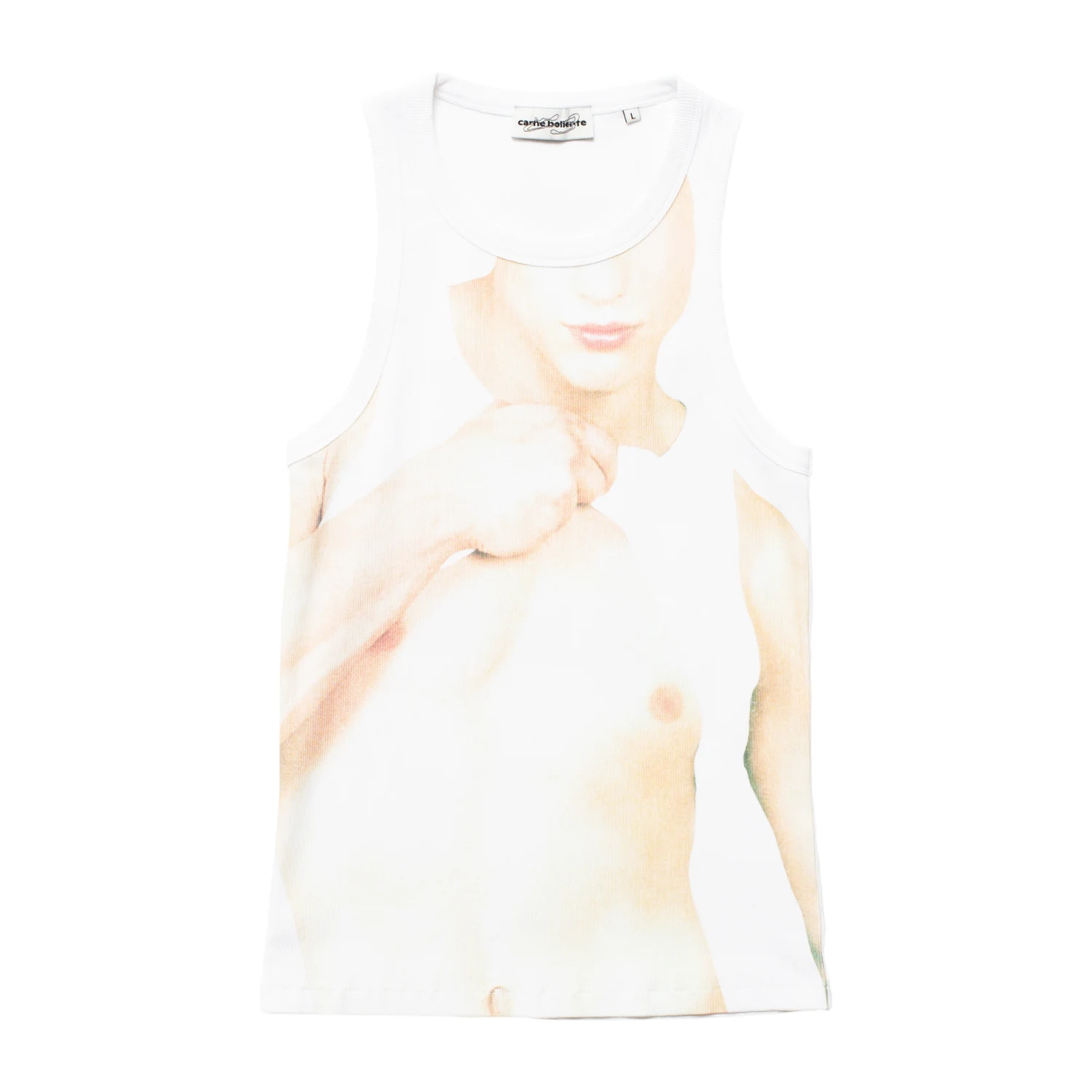 Carne Bollente Tank Top, Power Bottom front view in a white background