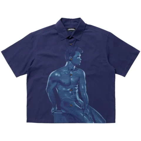 Carne Bollente x Sadao Hasegawa In Blue Shirt front view in a white background