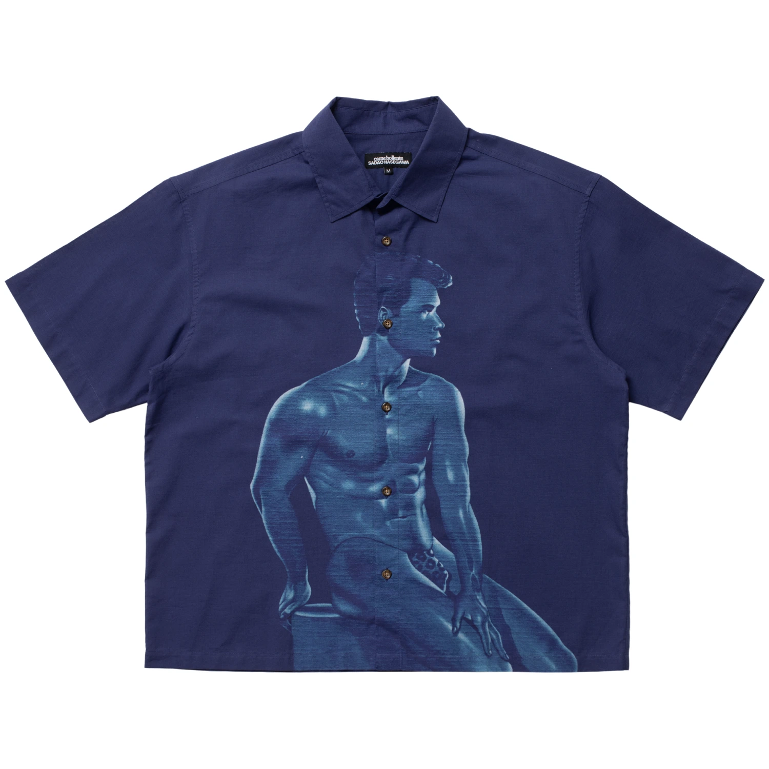 Carne Bollente x Sadao Hasegawa In Blue Shirt front view in a white background