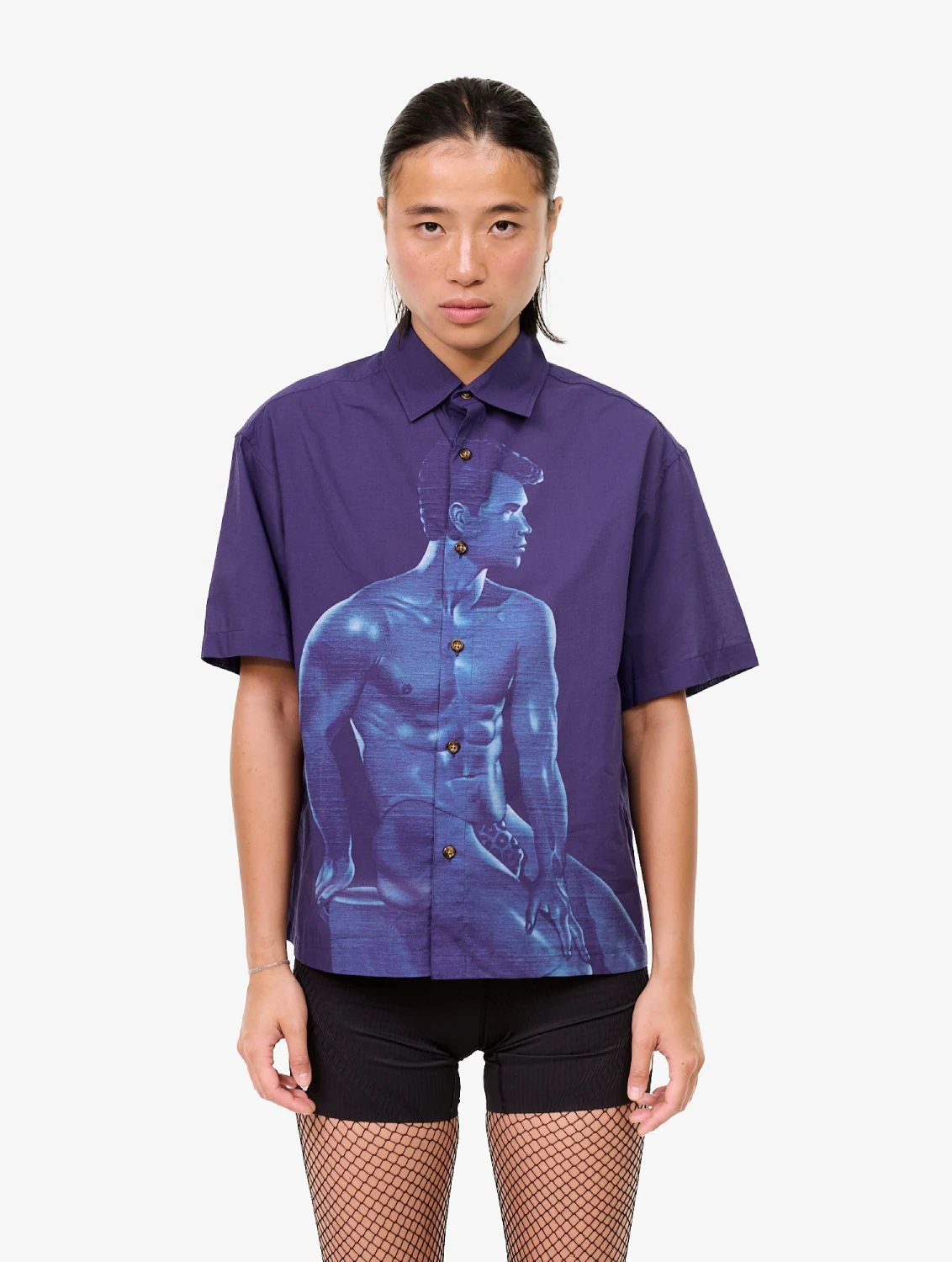 Carne Bollente x Sadao Hasegawa In Blue Shirt front view on model