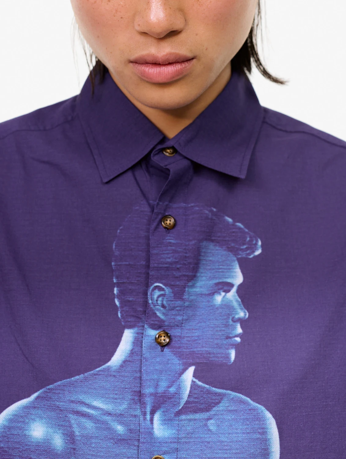 Carne Bollente x Sadao Hasegawa In Blue Shirt front view on model