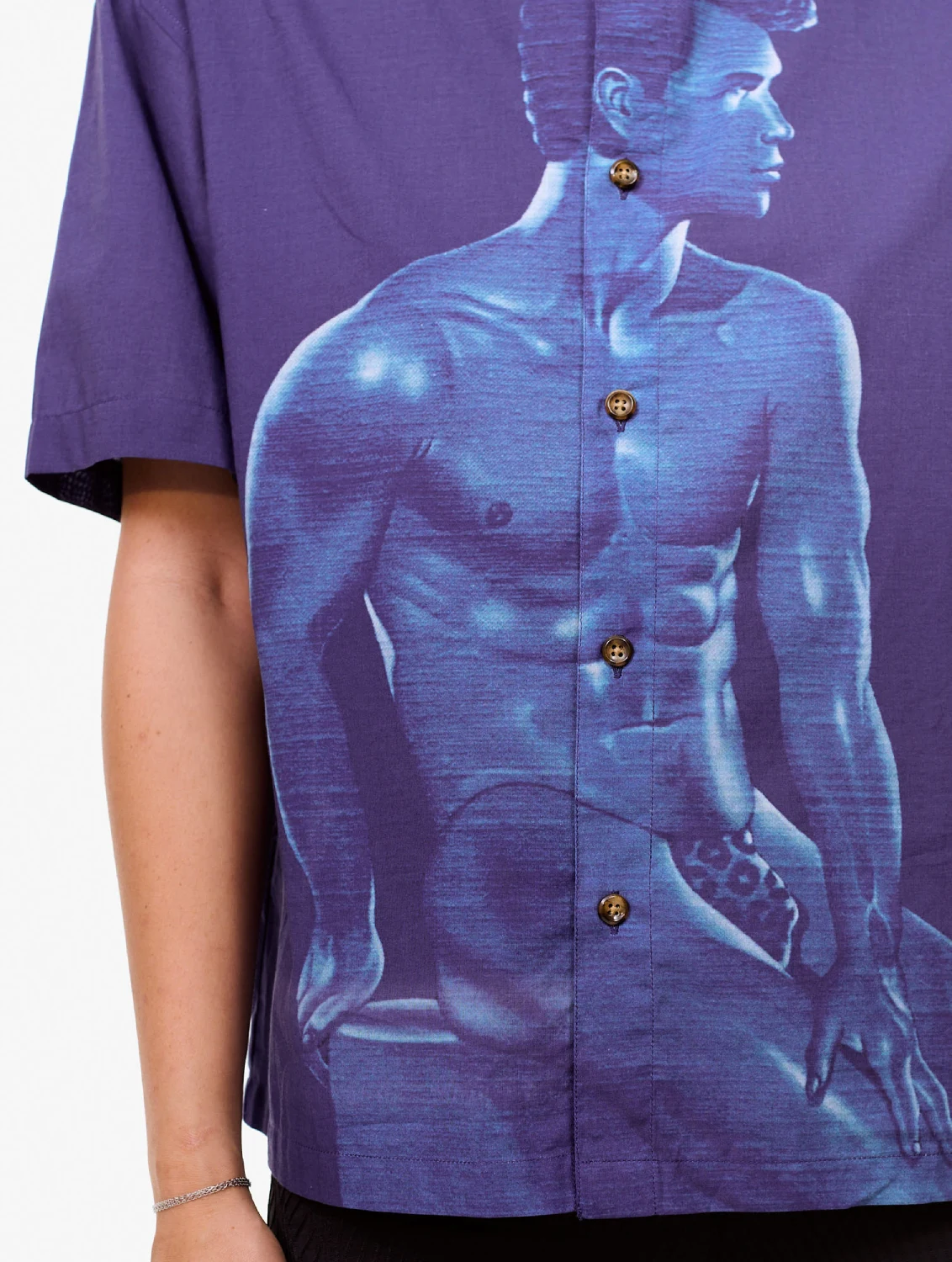 Carne Bollente x Sadao Hasegawa In Blue Shirt front view on model