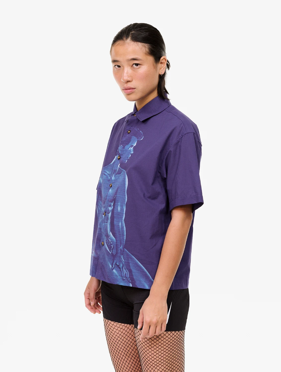 Carne Bollente x Sadao Hasegawa In Blue Shirt side view on model