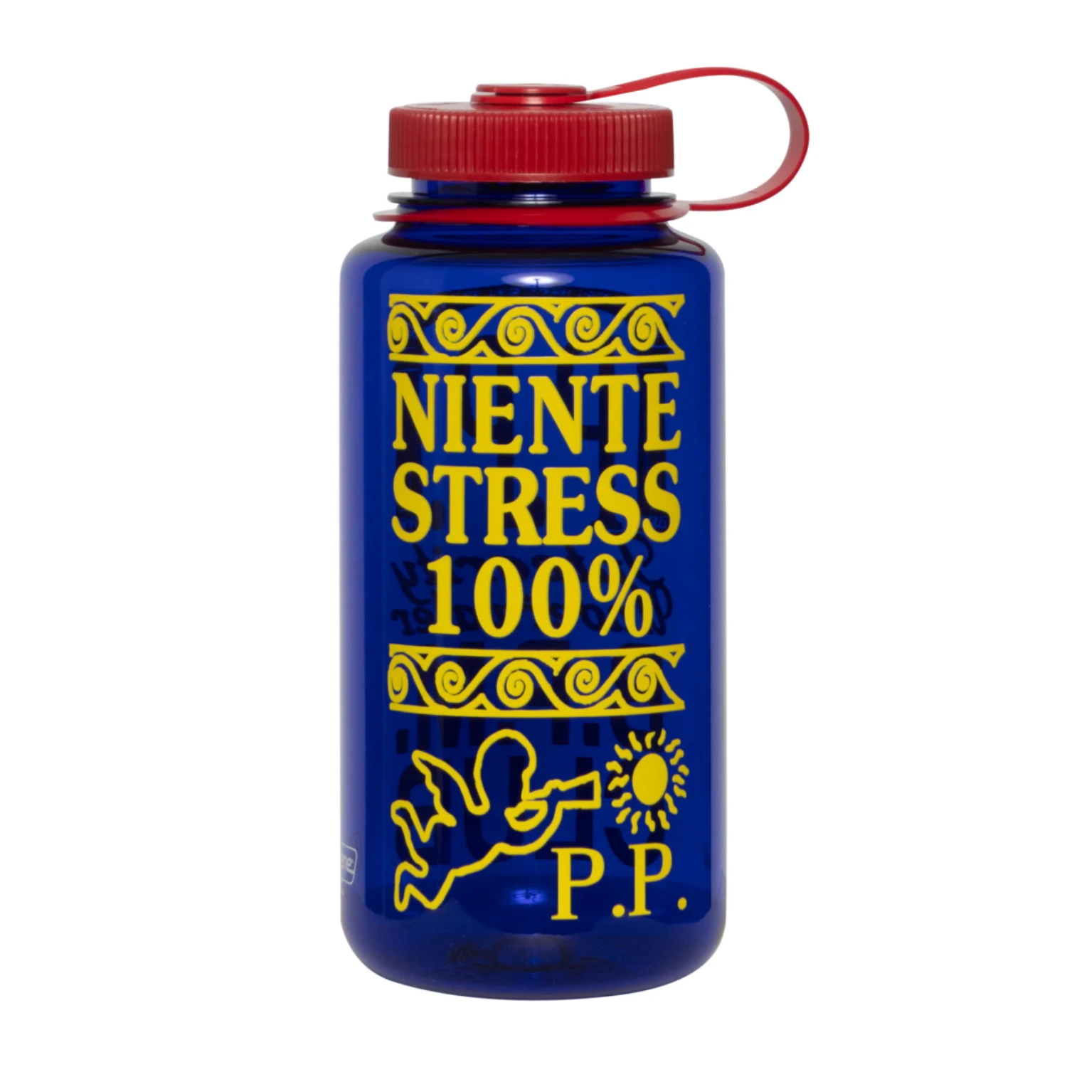 Public Possession Niente Stress Nalgene Bottle Blue front view in a white background