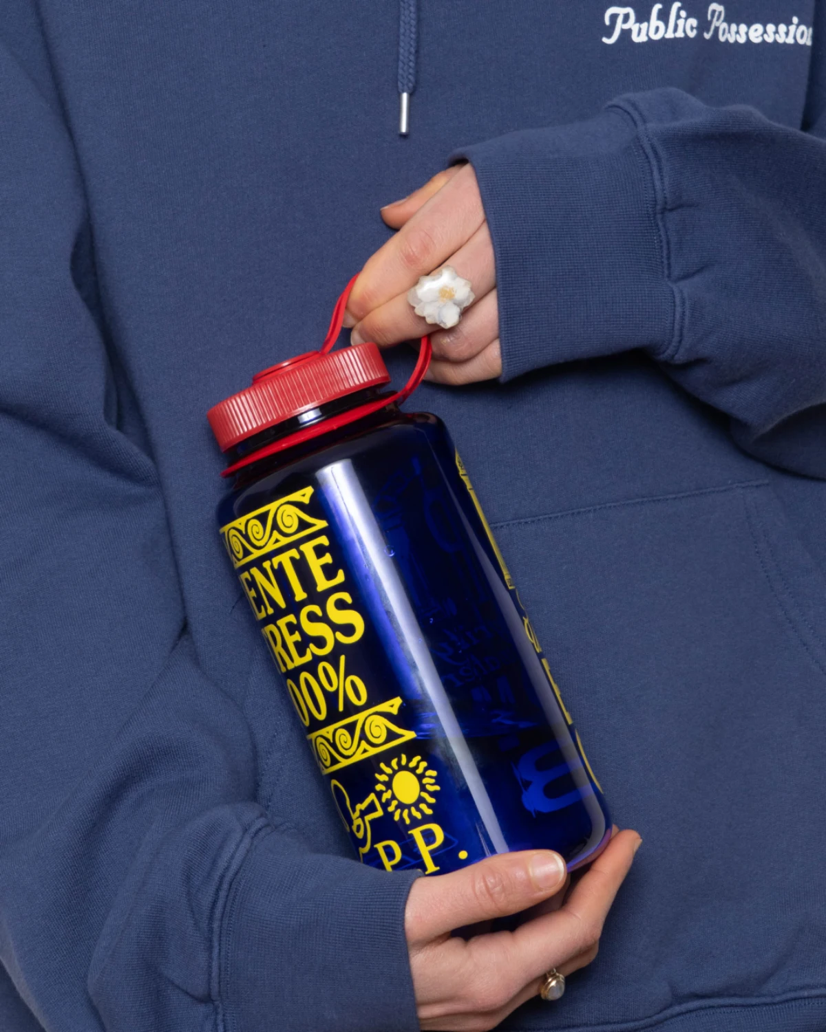Public Possession Niente Stress Nalgene Bottle Blue on model