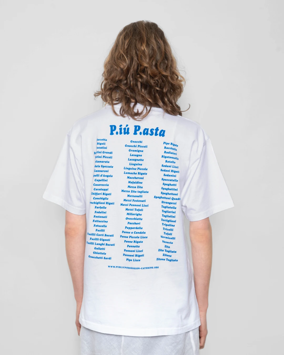 Public Possession P.iu Pasta T-Shirt White back view on model