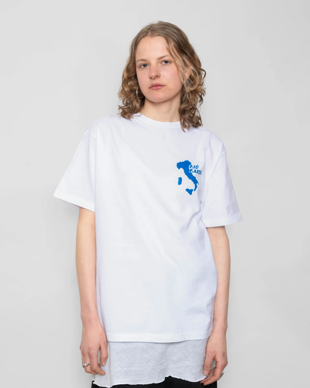 Public Possession P.iu Pasta T-Shirt White front view on model