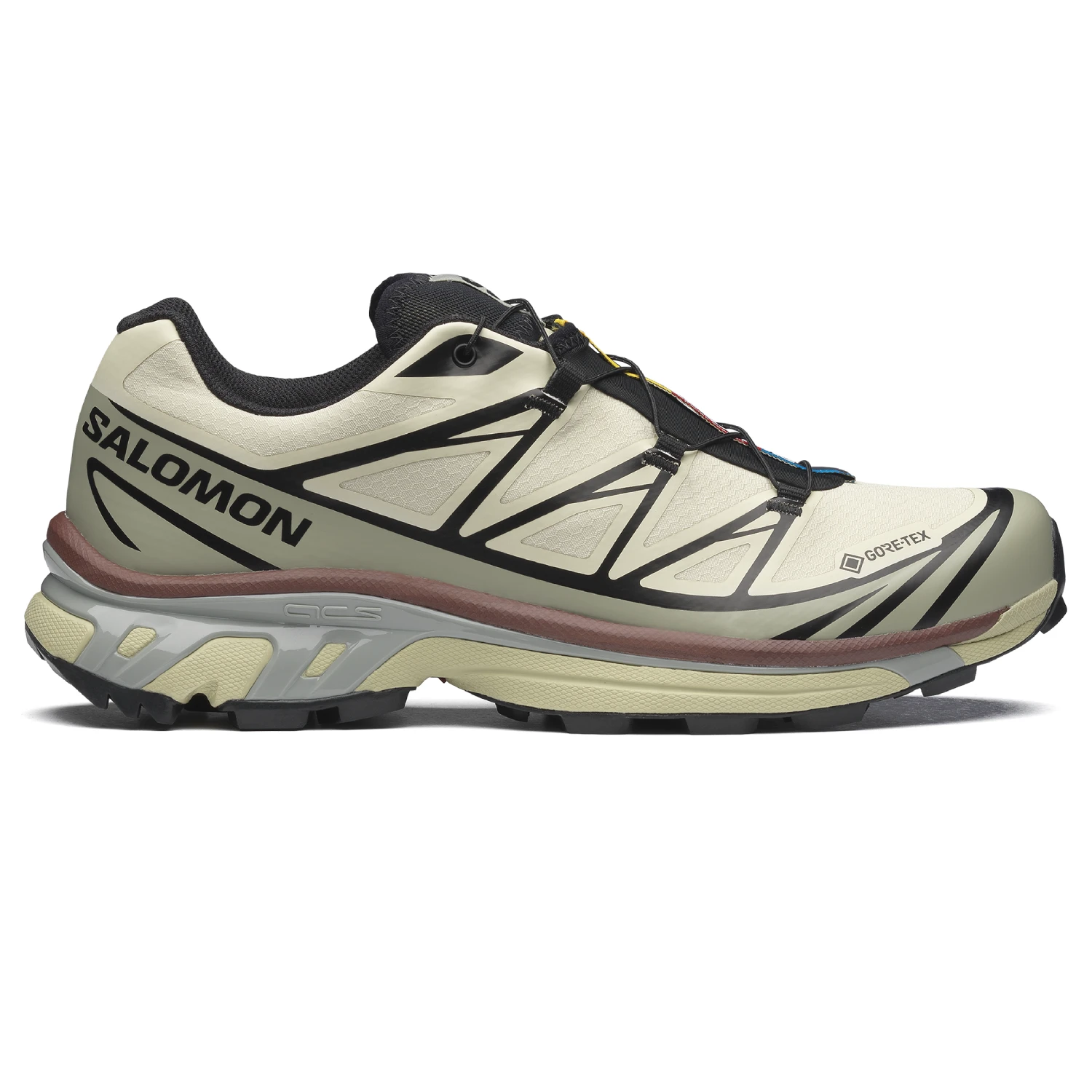 Salomon XT-6 GTX Aspargus Green/Tea/Bitter Chocolate side view in a white background