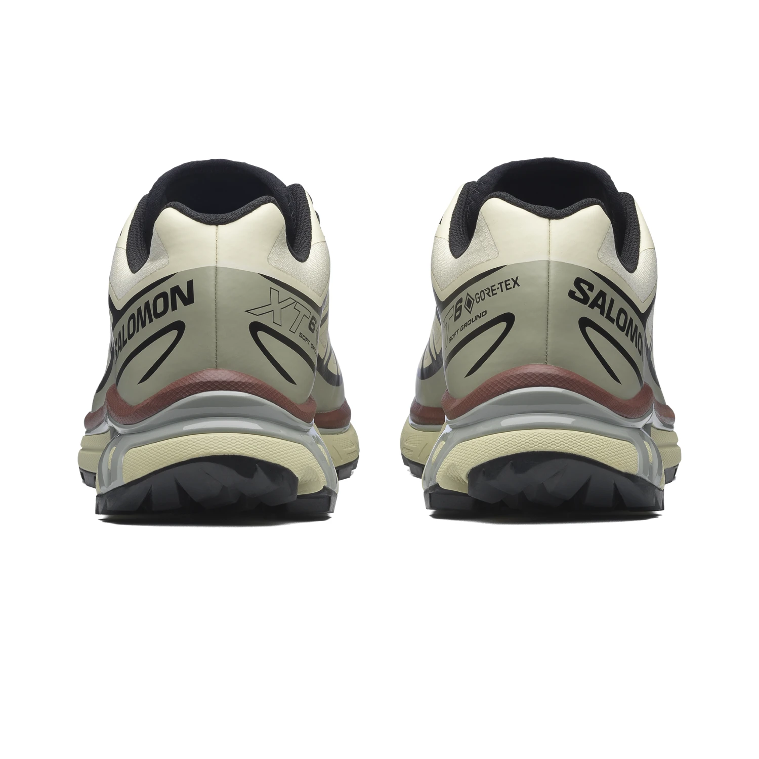 Salomon XT-6 GTX Aspargus Green/Tea/Bitter Chocolate back view in a white background