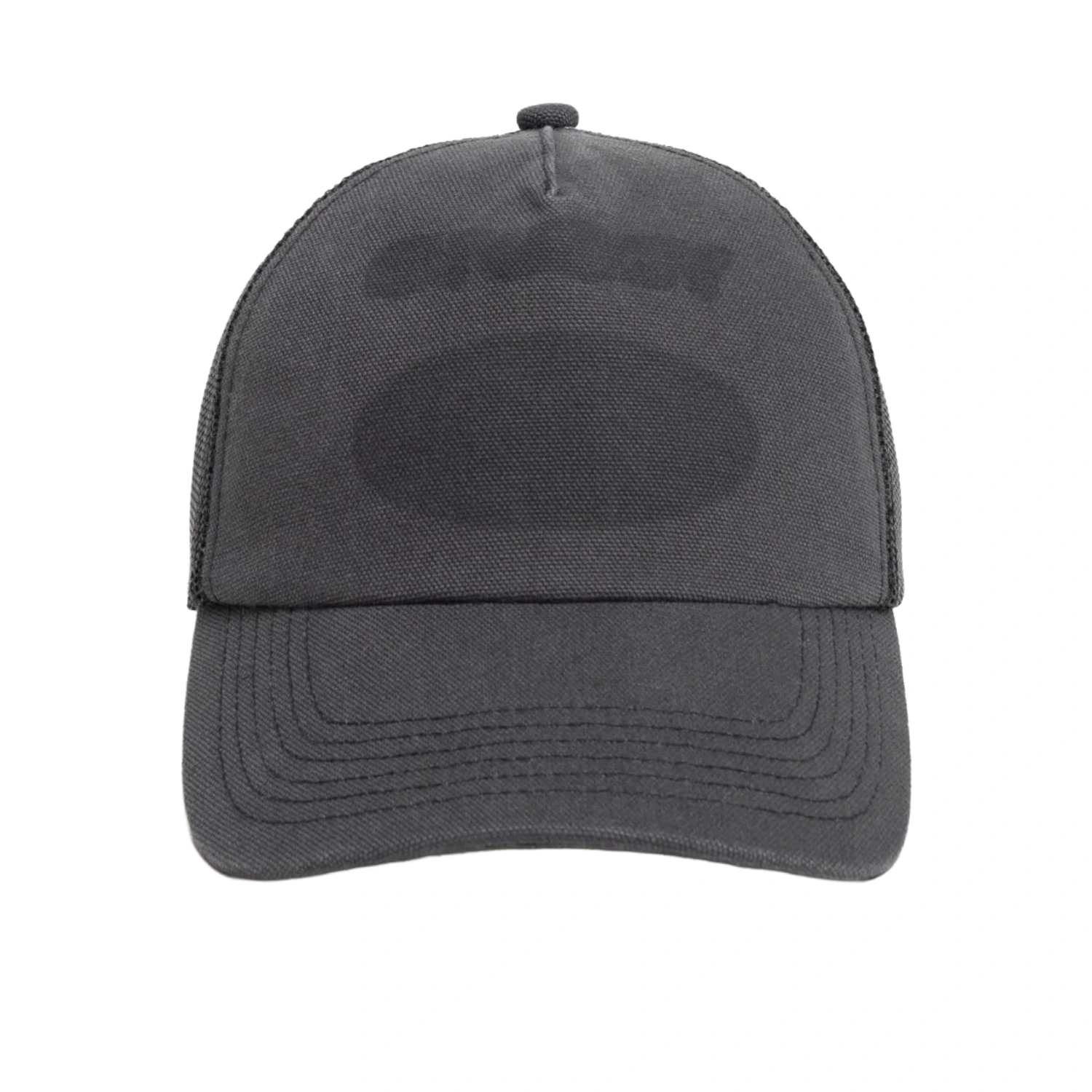 Stüssy Ghost Logo Trucker Black front view in a white background