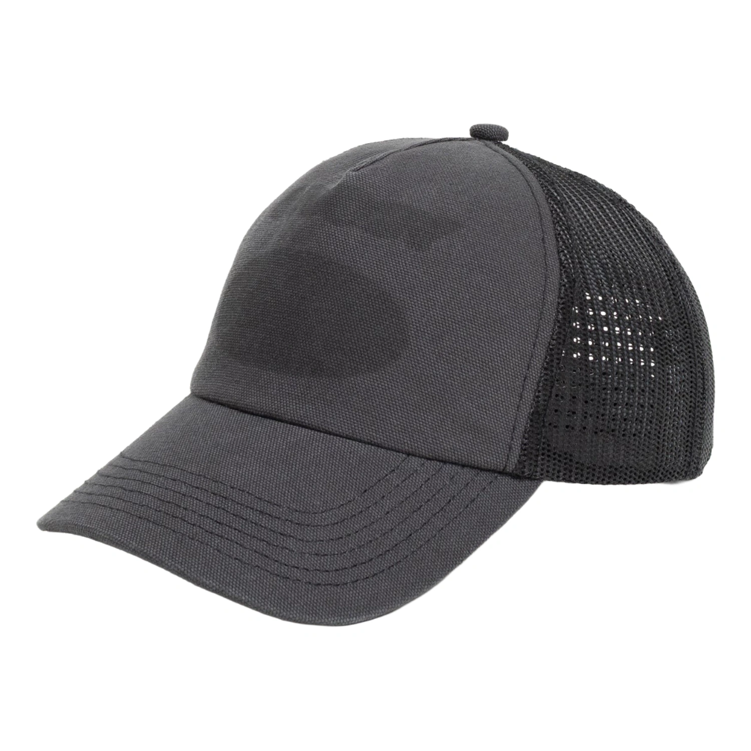 Stüssy Ghost Logo Trucker Black side view in a white background