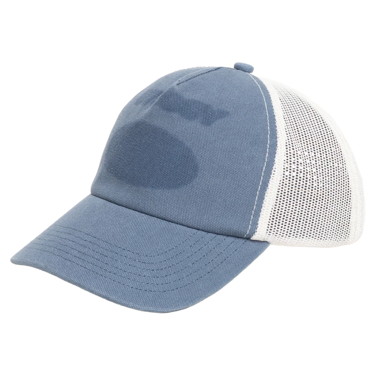 Stüssy Ghost Logo Trucker Blue side view in a white background