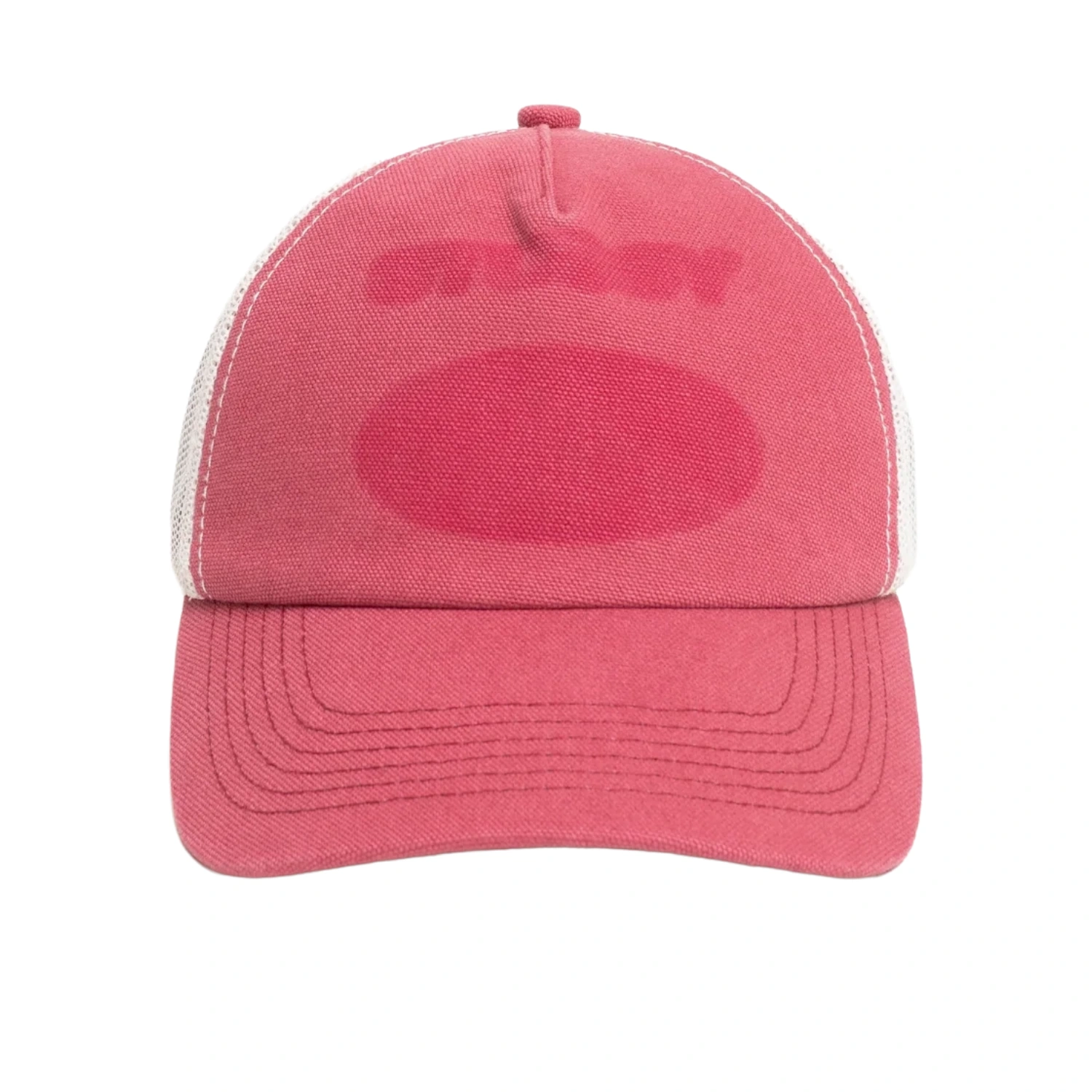 Stüssy Ghost Logo Trucker Red front view in a white background