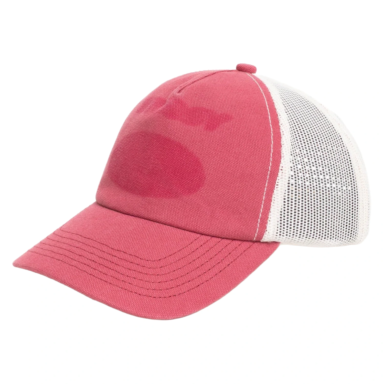 Stüssy Ghost Logo Trucker Red side view in a white background