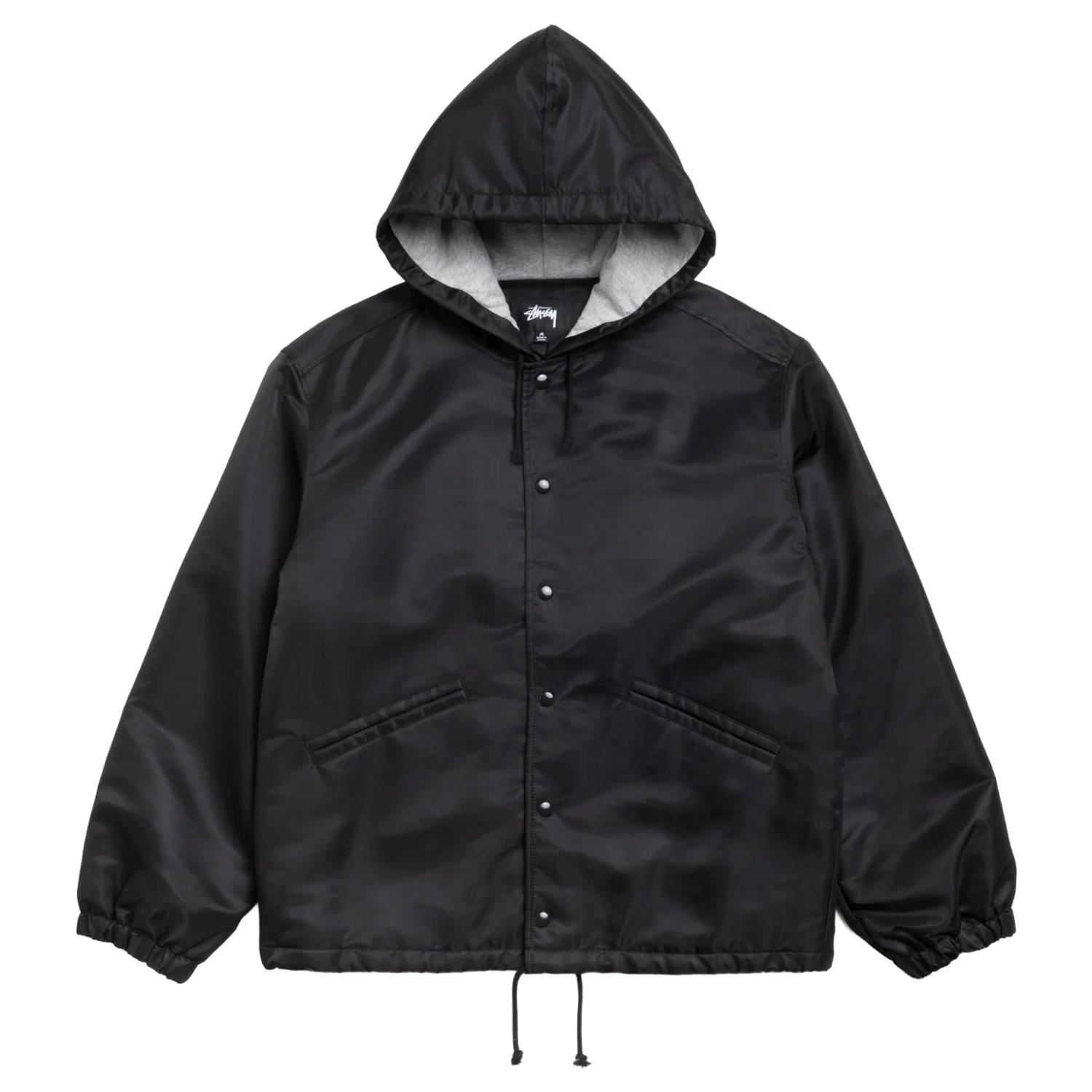 Stüssy Hooded Coaches Jacket Black front view in a white background