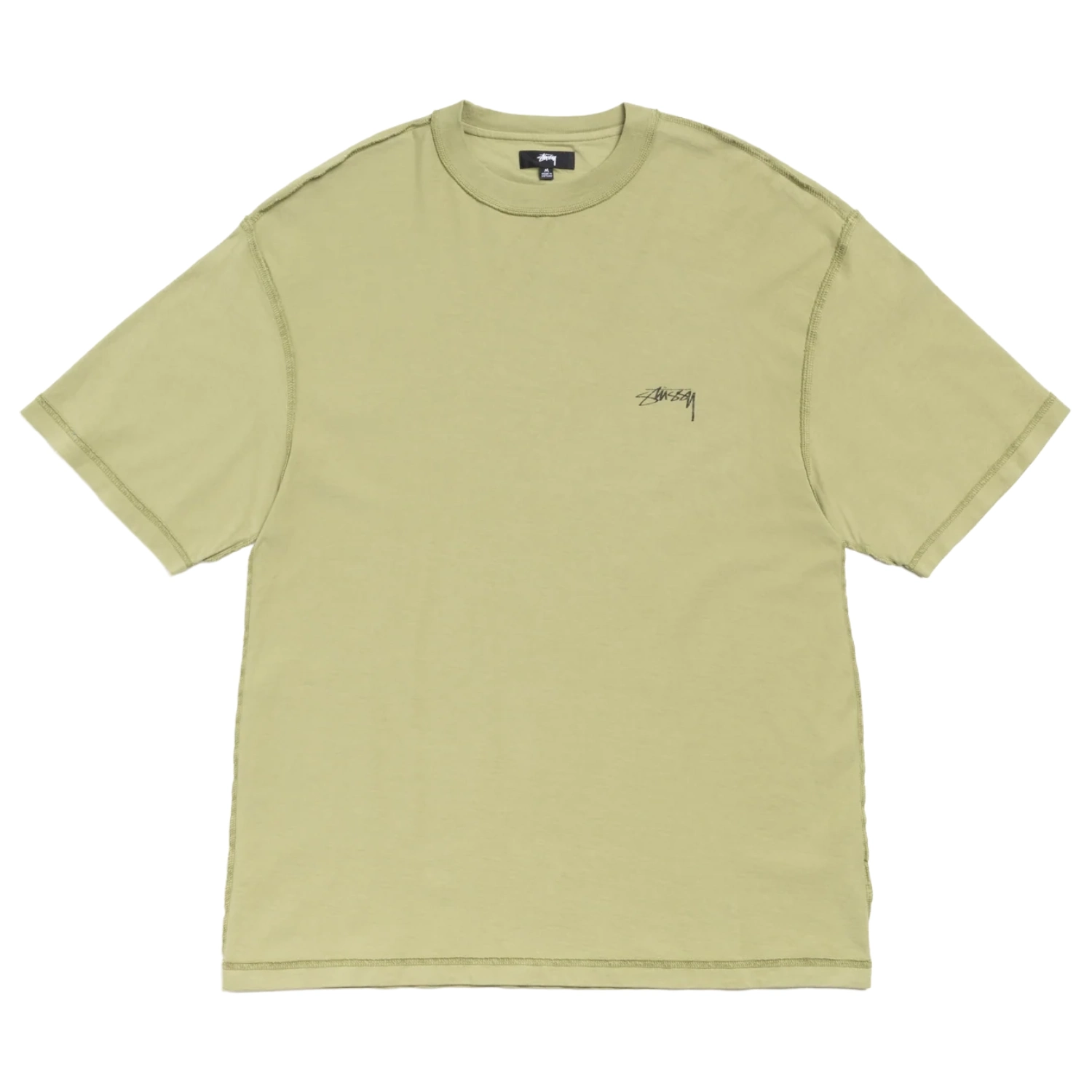 Stüssy Lazy Tee Light Olive front view in a white background
