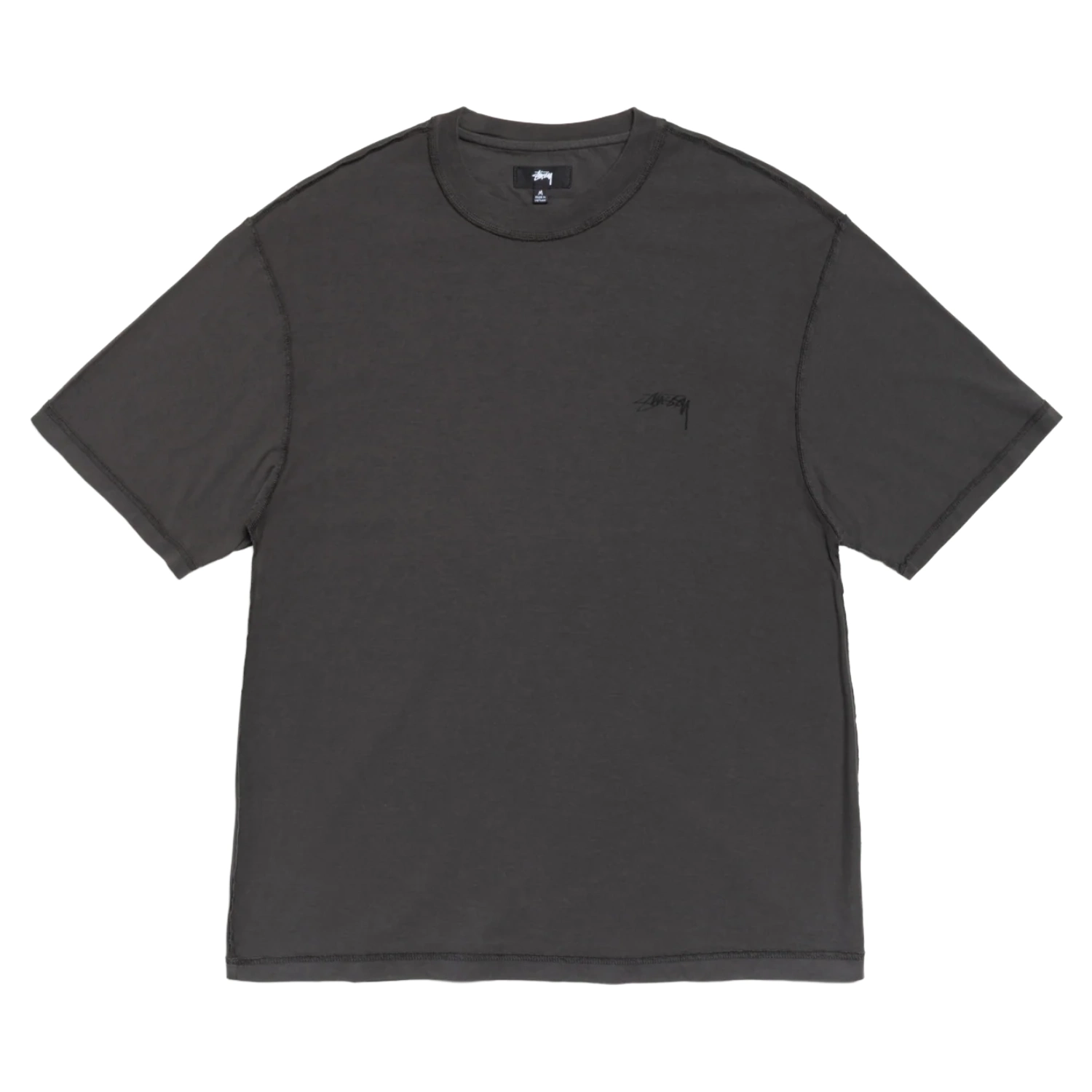 Stüssy Lazy Tee Vintage Black front view in a white background