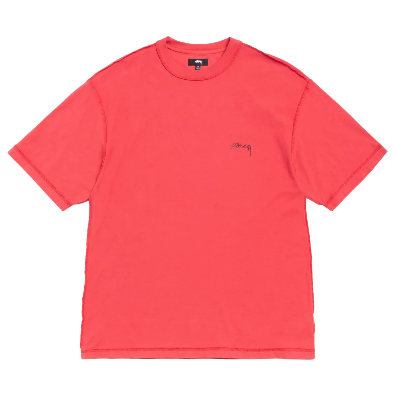 Stüssy Lazy Tee Washed Red front view in a white backgorund