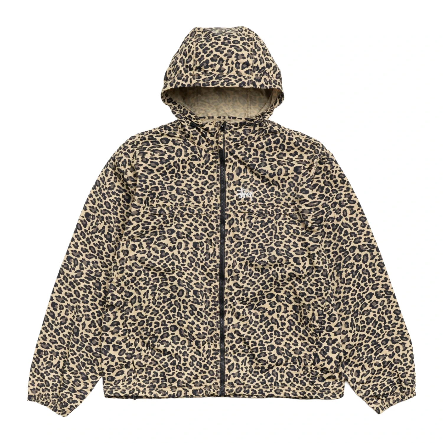 Stüssy Lightweight Hooded Jacket Cheetah front view in a white background
