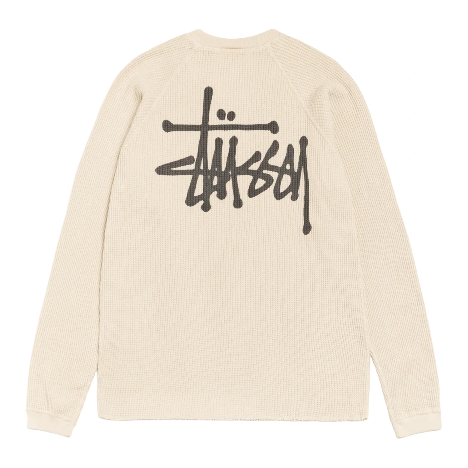 Stüssy Raglan Thermal Basic Stock Bone back view in a white background