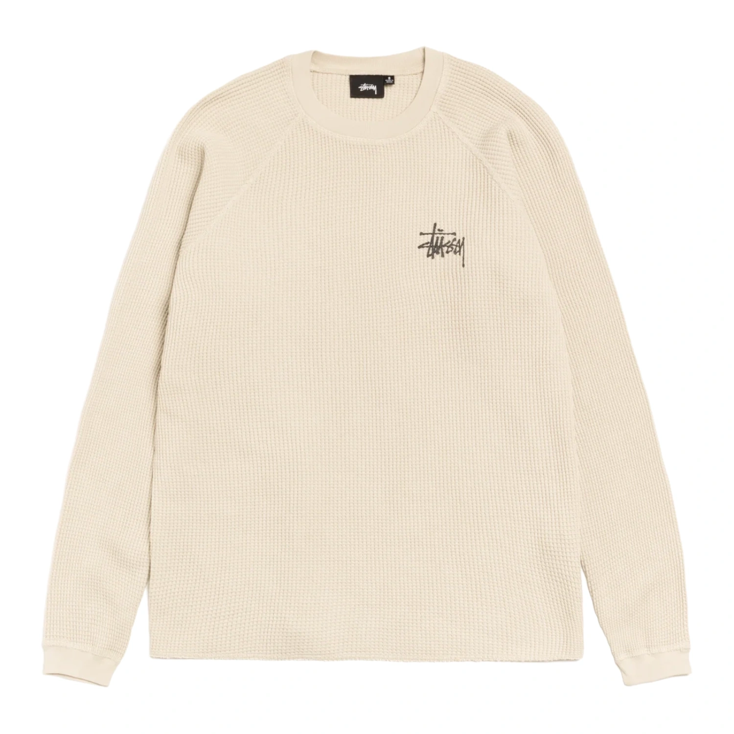 Stüssy Raglan Thermal Basic Stock Bone front view in a white background