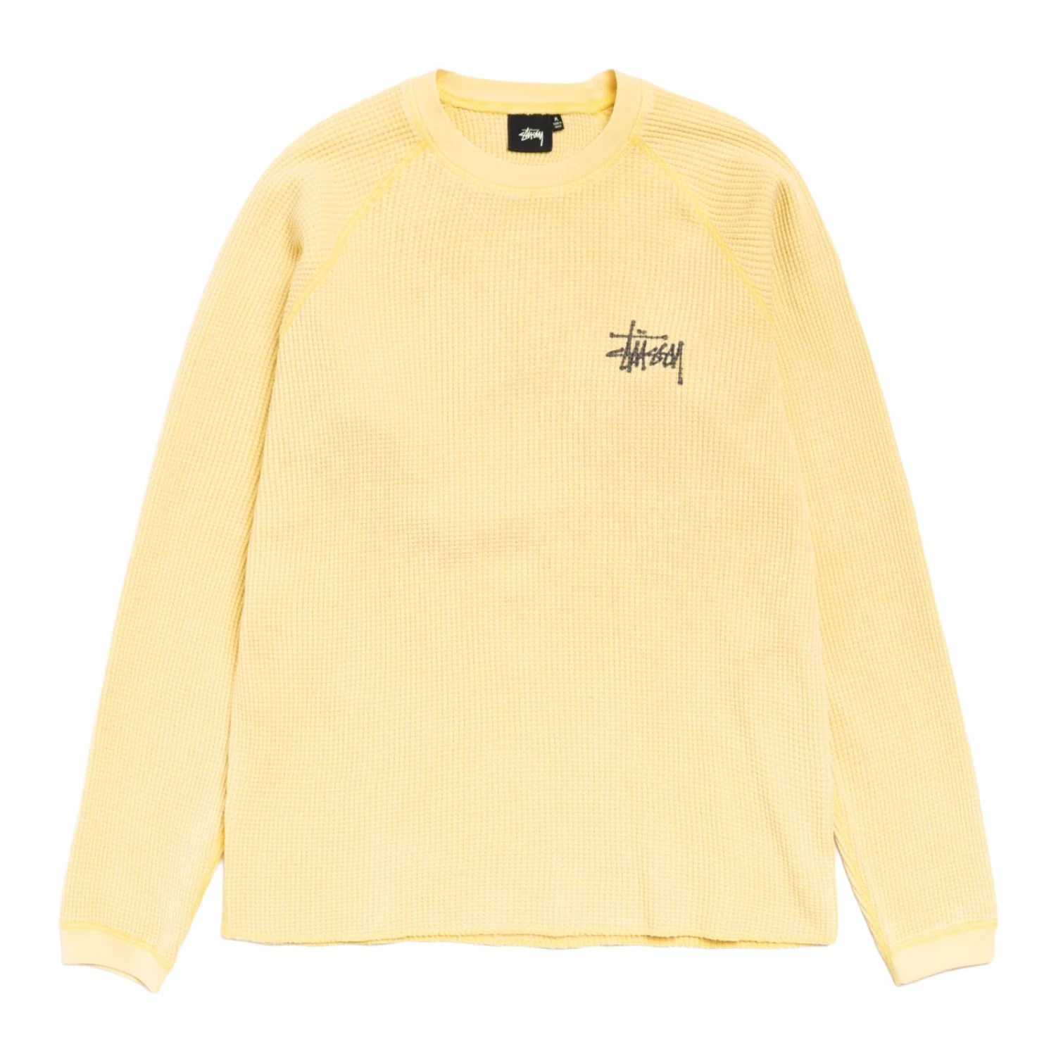 Stüssy Raglan Thermal Basic Stock Pale Yellow front view in a white background