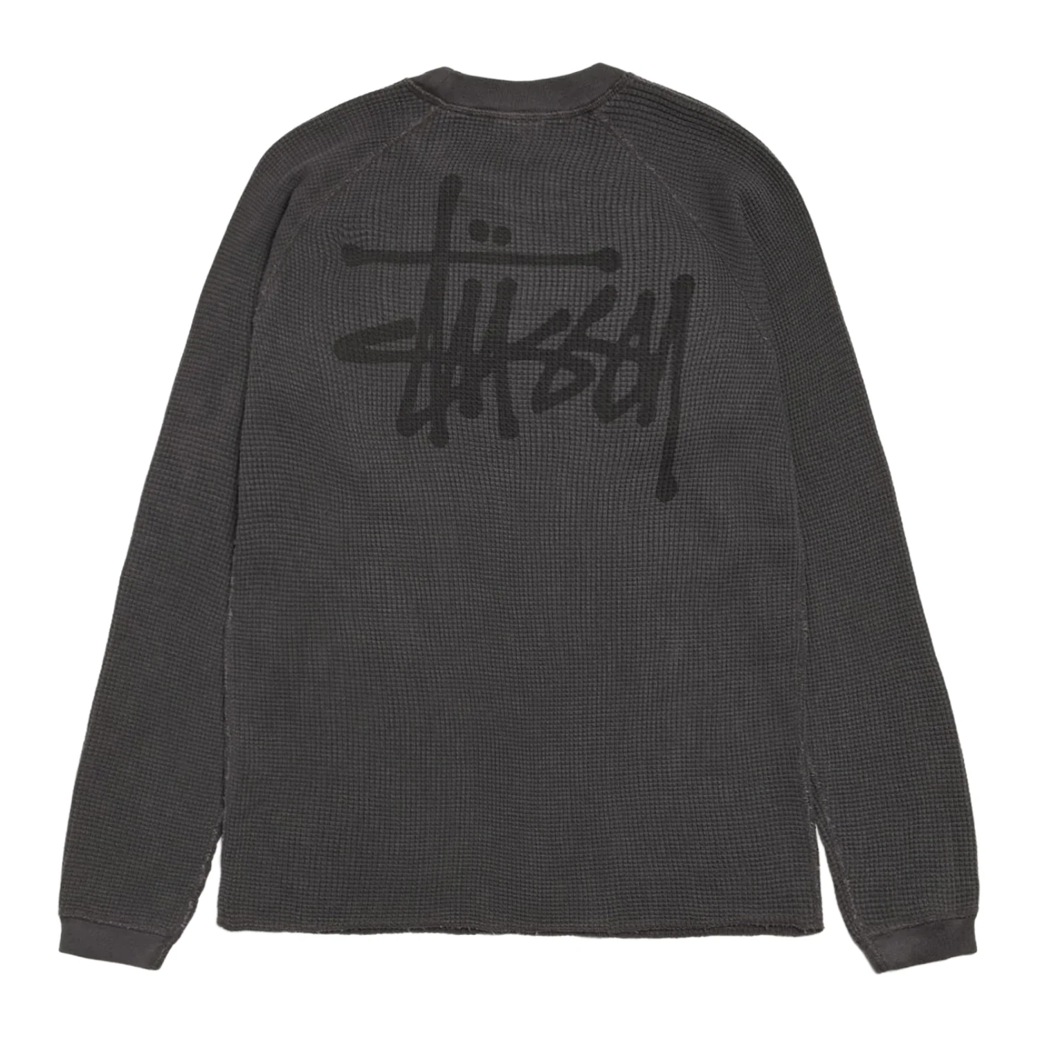 Stüssy Raglan Thermal Basic Stock Washed Black back view in a white background
