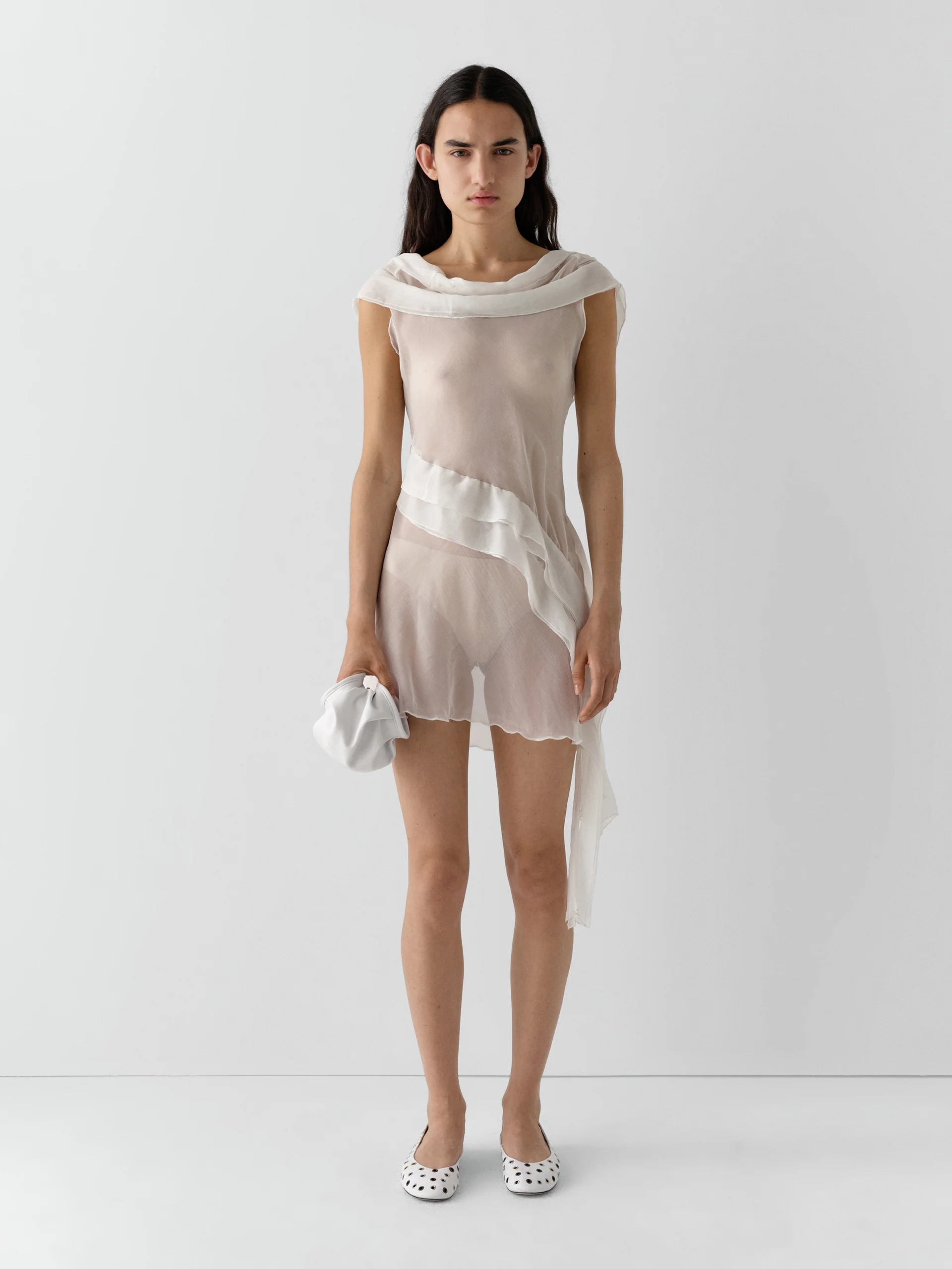 Gimaguas Boa Dress White front view on model