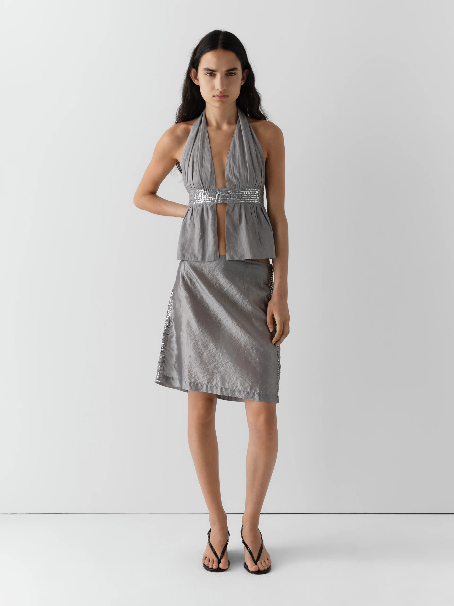 Gimaguas Jules Midi Skirt Grey front view on model