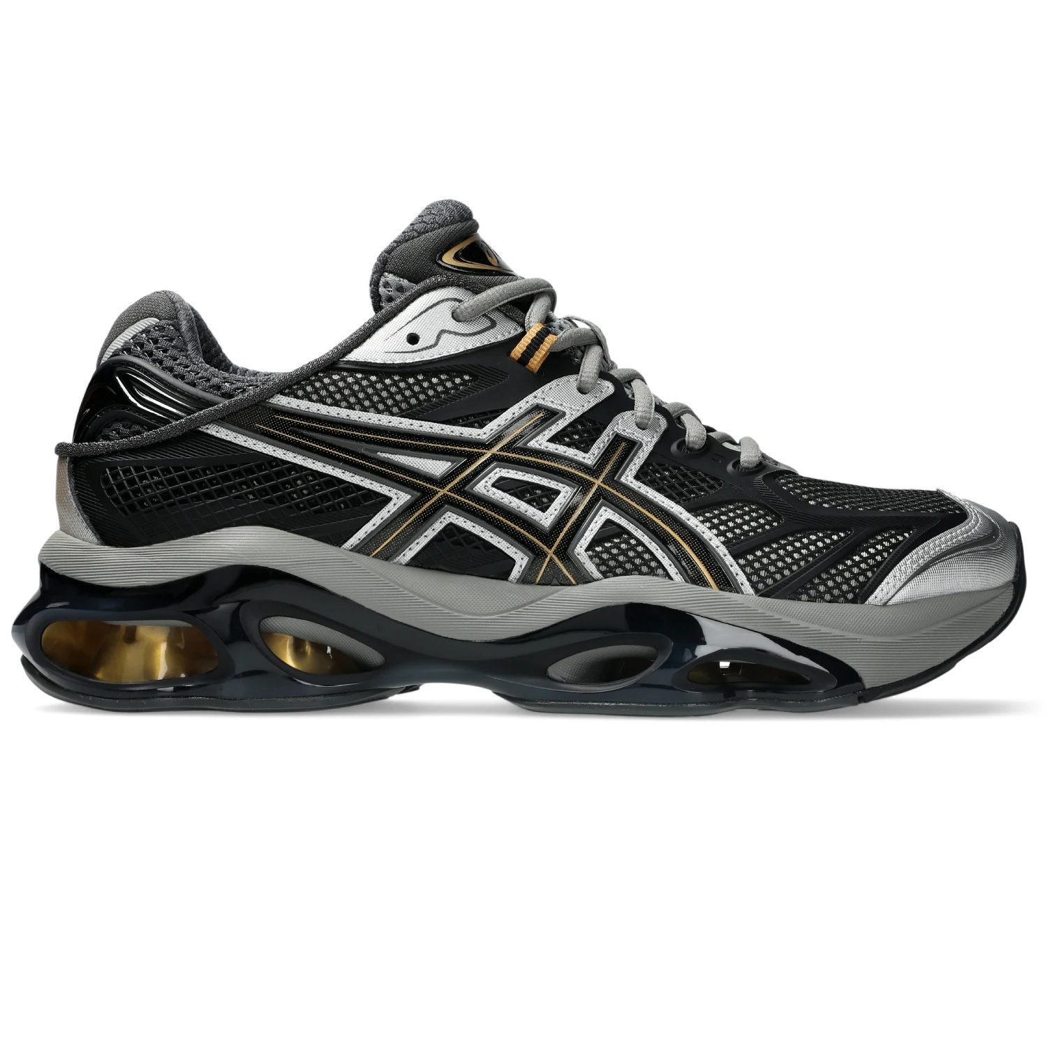 Asics Gel-Kinetic 2.0 Clay Grey/Black side view in a white background