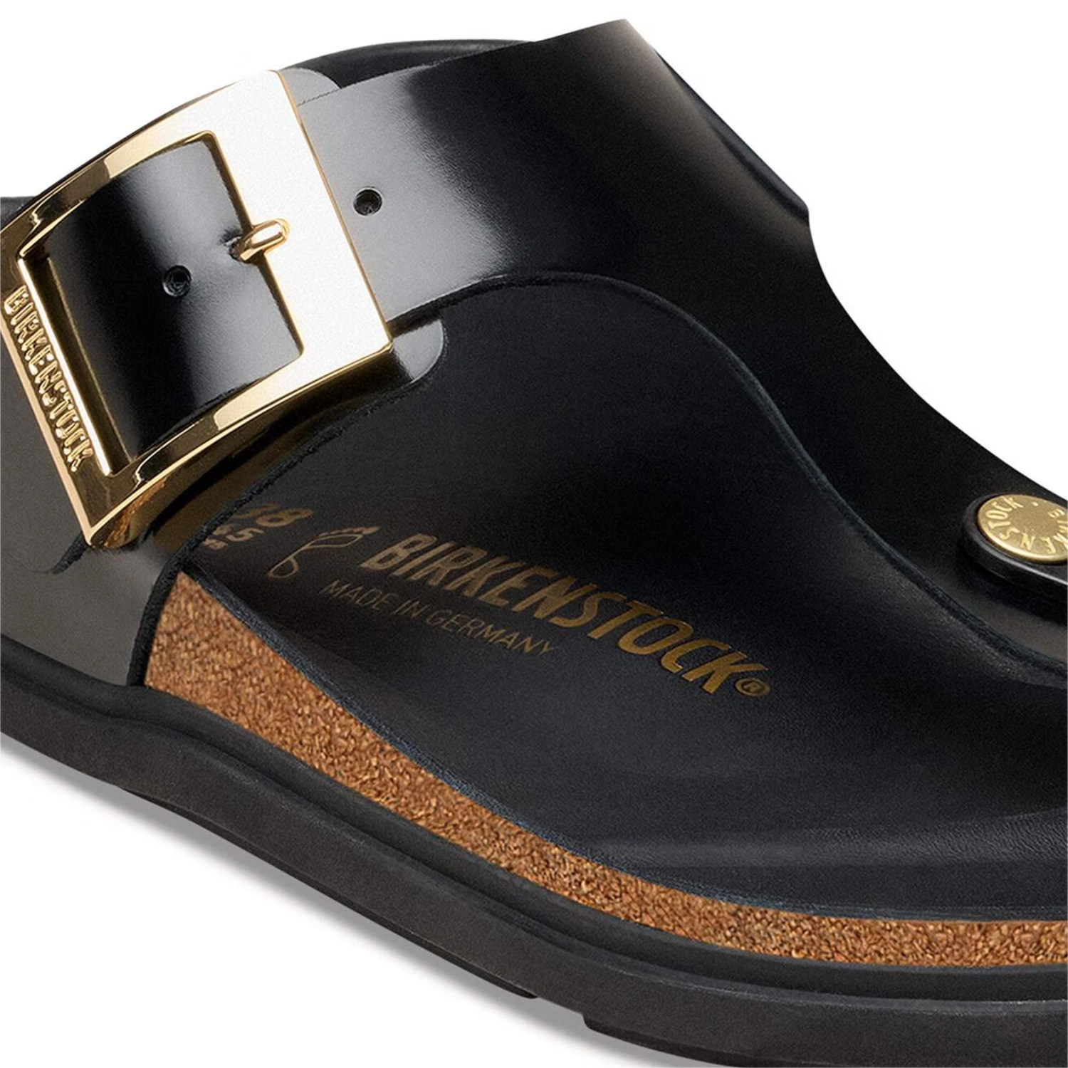 Birkenstock Gizeh Droplet Buckle Black side view in a white background