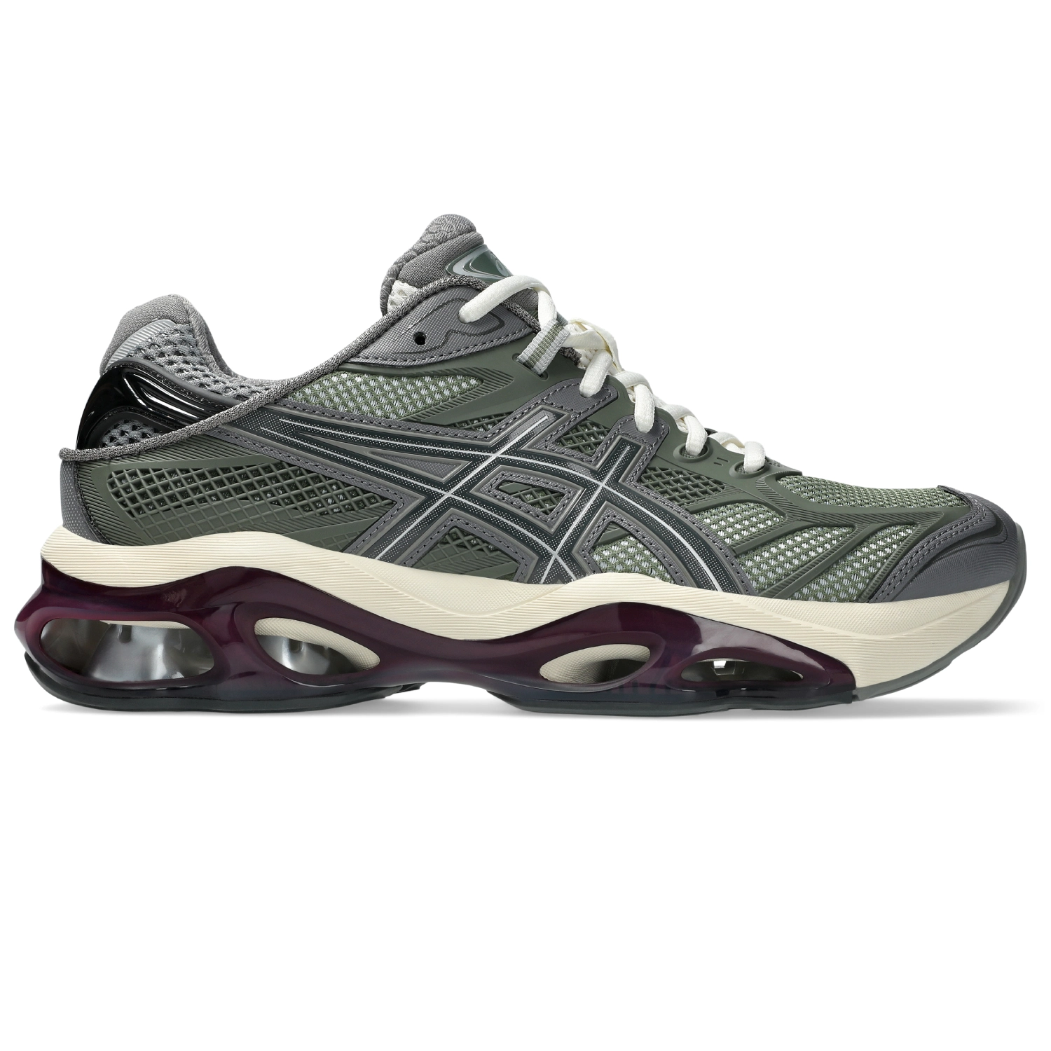 Asics Gel-Kinetic 2.0 Lichen Green/Beniimo Purple side view in a white background