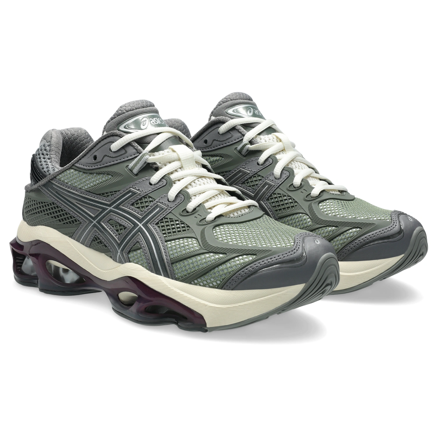 Asics Gel-Kinetic 2.0 Lichen Green/Beniimo Purple side view in a white background