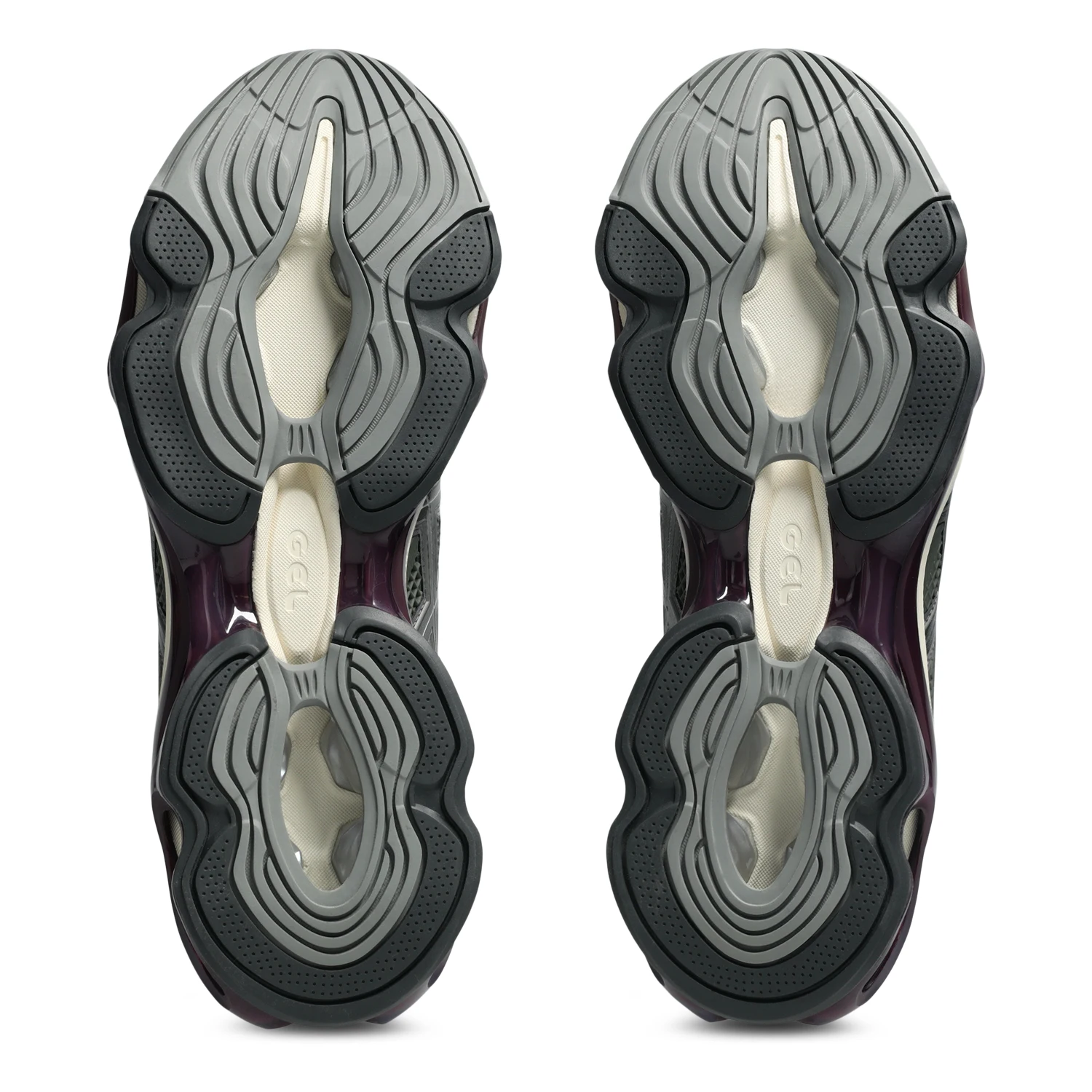 Asics Gel-Kinetic 2.0 Lichen Green/Beniimo Purple bottom view in a white background