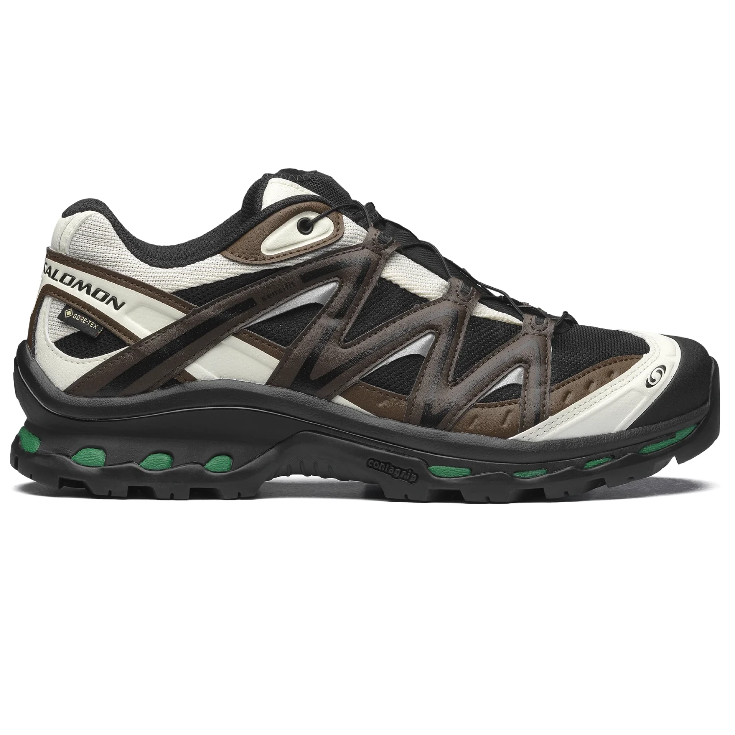 Salomon XT-Quest GTX Black/Delicioso/Green Jacket side view in a white background