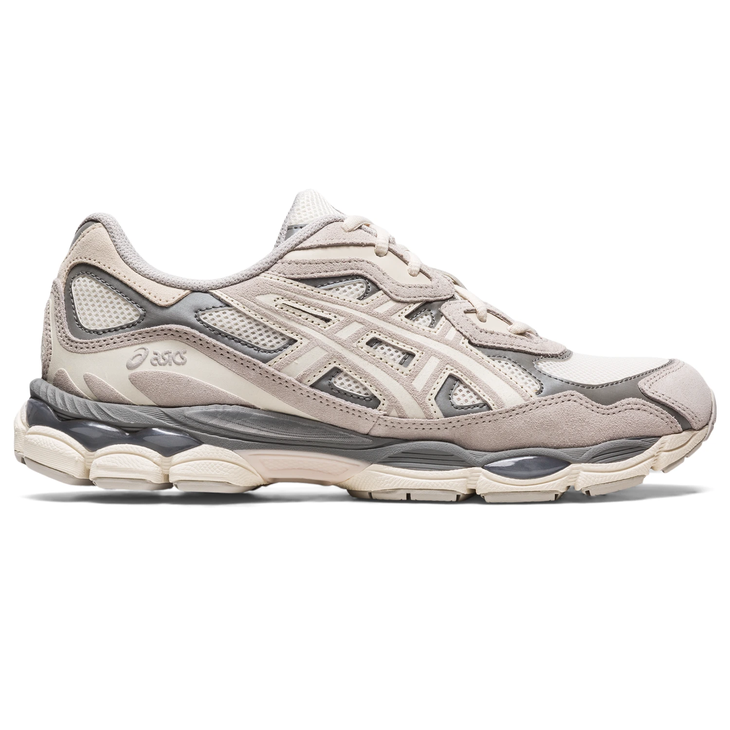 Asics GEL-NYC Cream/Oyster Grey side view in a white background